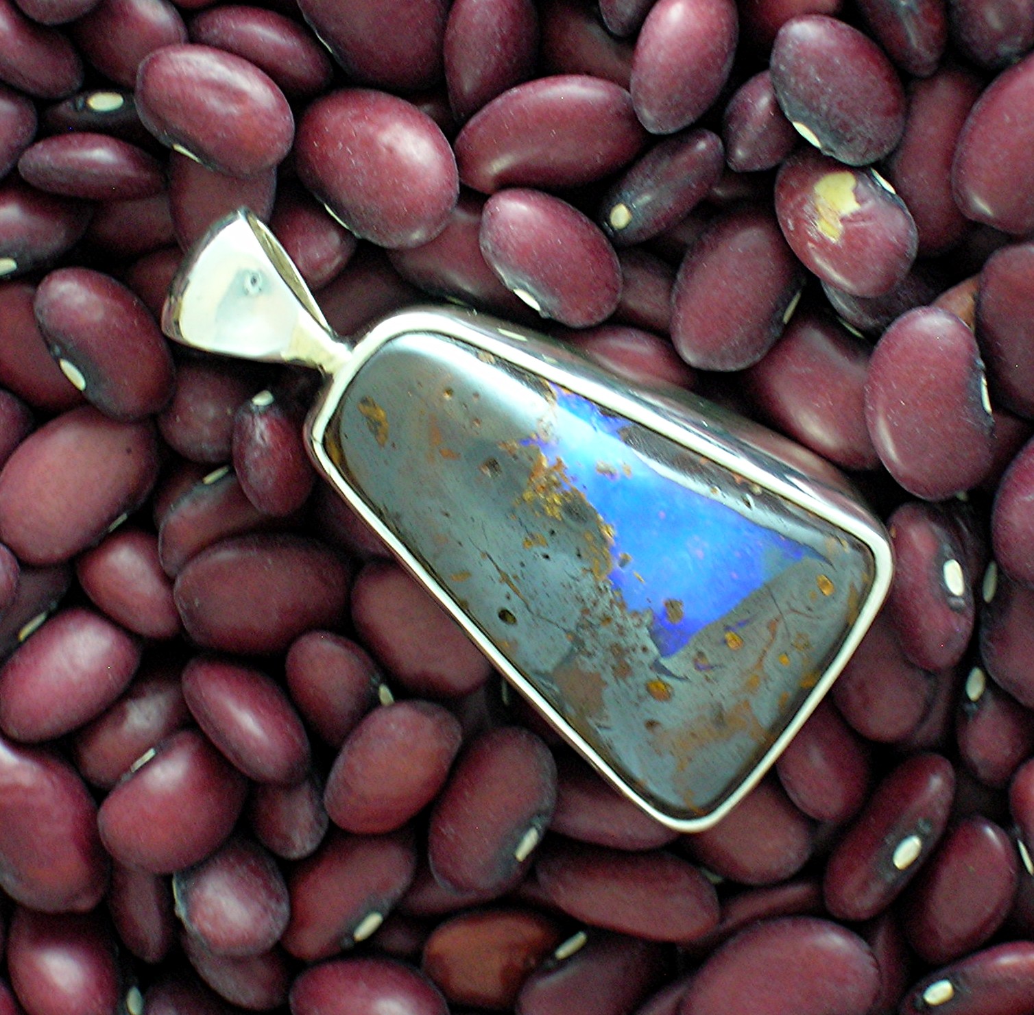 Boulder Opal Sterling Silver Signed STARBORN Pendant .