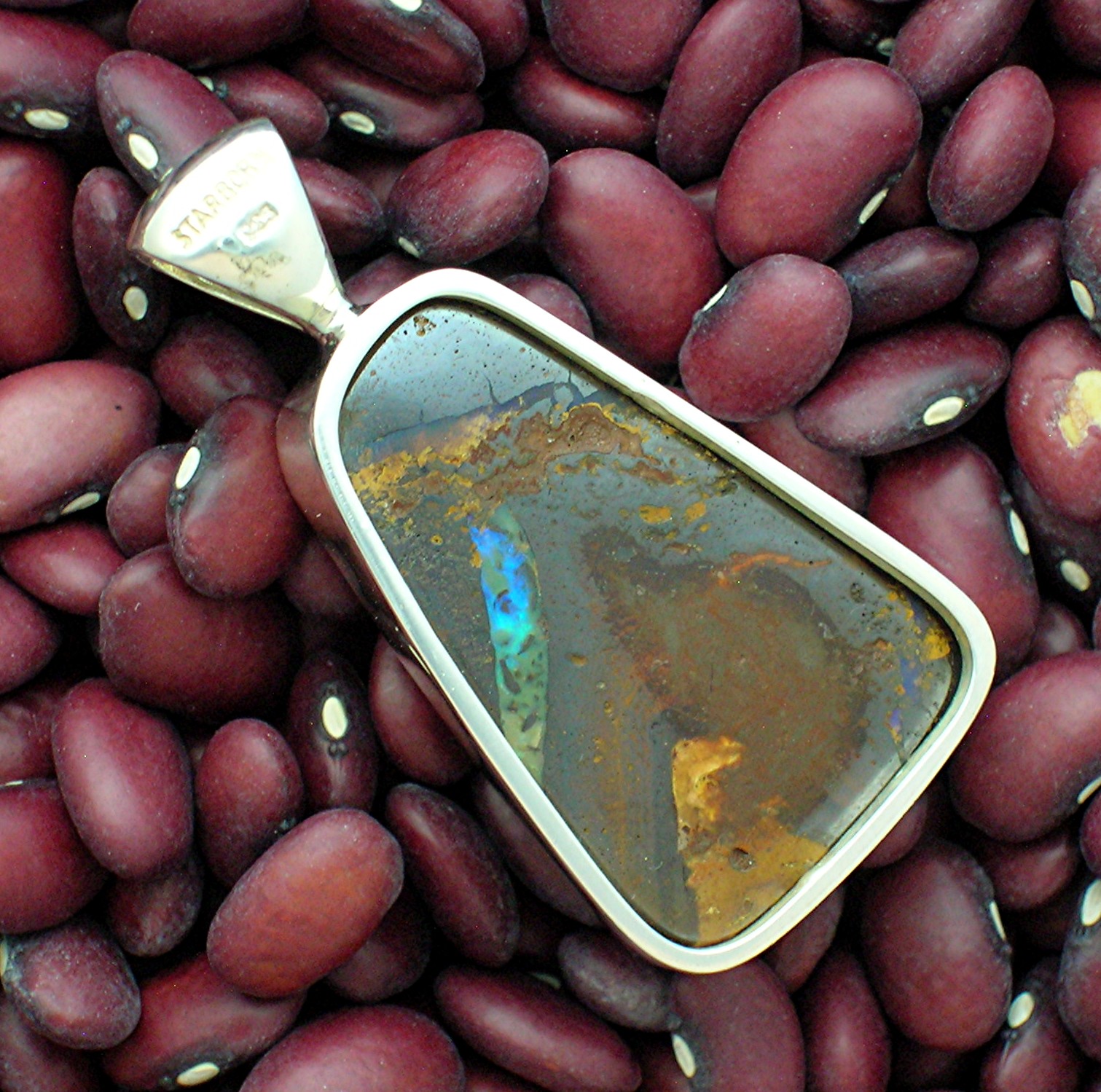 Boulder Opal Sterling Silver Signed STARBORN  Pendant .