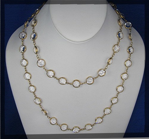 Necklace Round Swarovski Crystal Gold Link 37 Inch