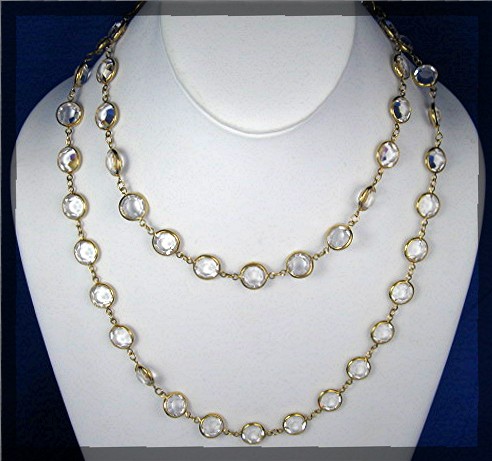 Necklace Round Swarovski Crystal Gold Link 37 Inch