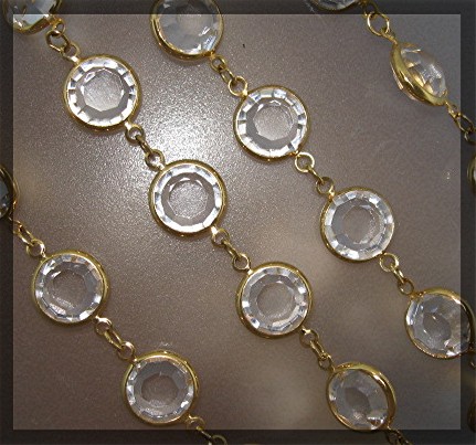 Necklace Round Swarovski Crystal Gold Link 37 Inch