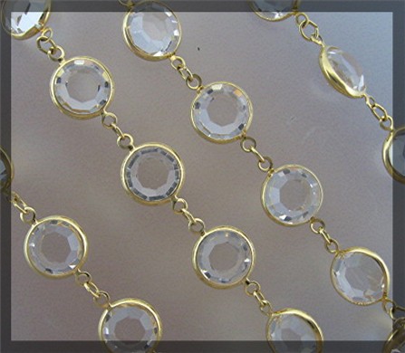 Necklace Round Swarovski Crystal Gold Link 37 Inch