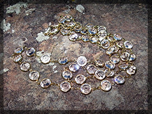 Necklace Round Swarovski Crystal Gold Link 37 Inch