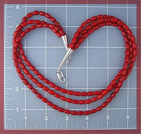 Native American Coral 3 Strand Sterling Silver Points