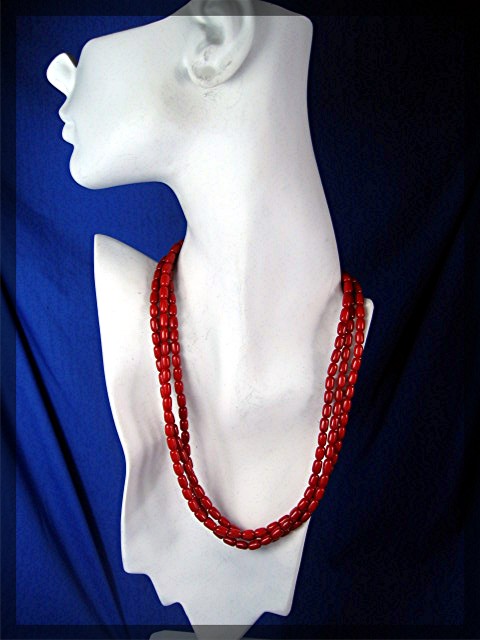 Native American Coral 3 Strand Sterling Silver Points