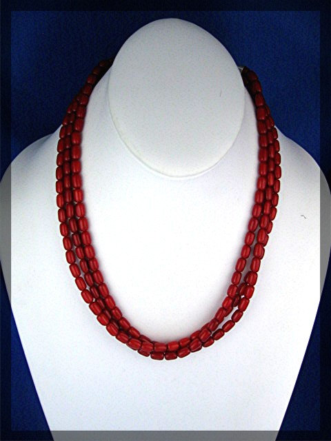 Native American Coral 3 Strand Sterling Silver Points