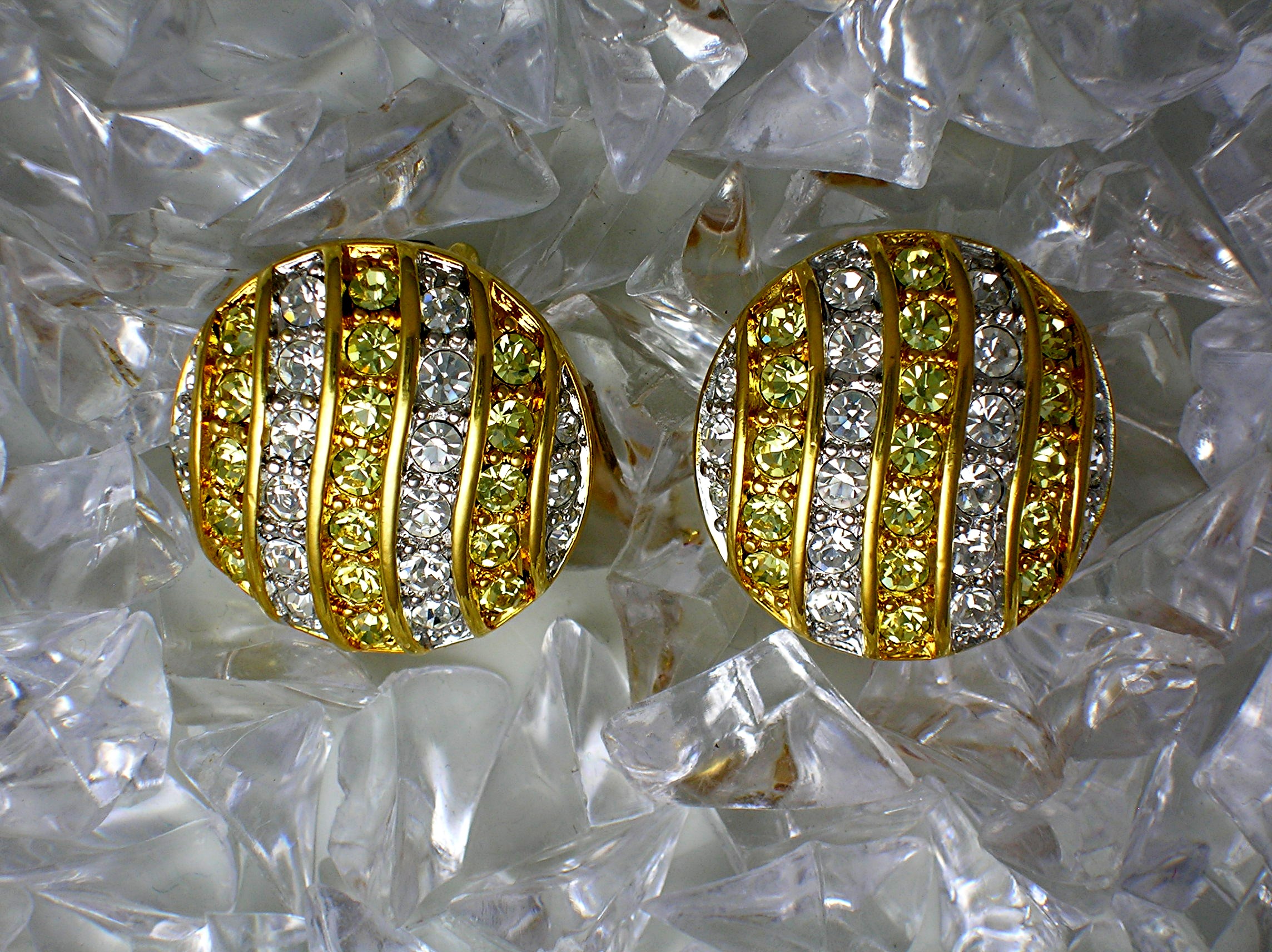 Earrings Kenneth J Lane Gold and Rhinestone Clip
