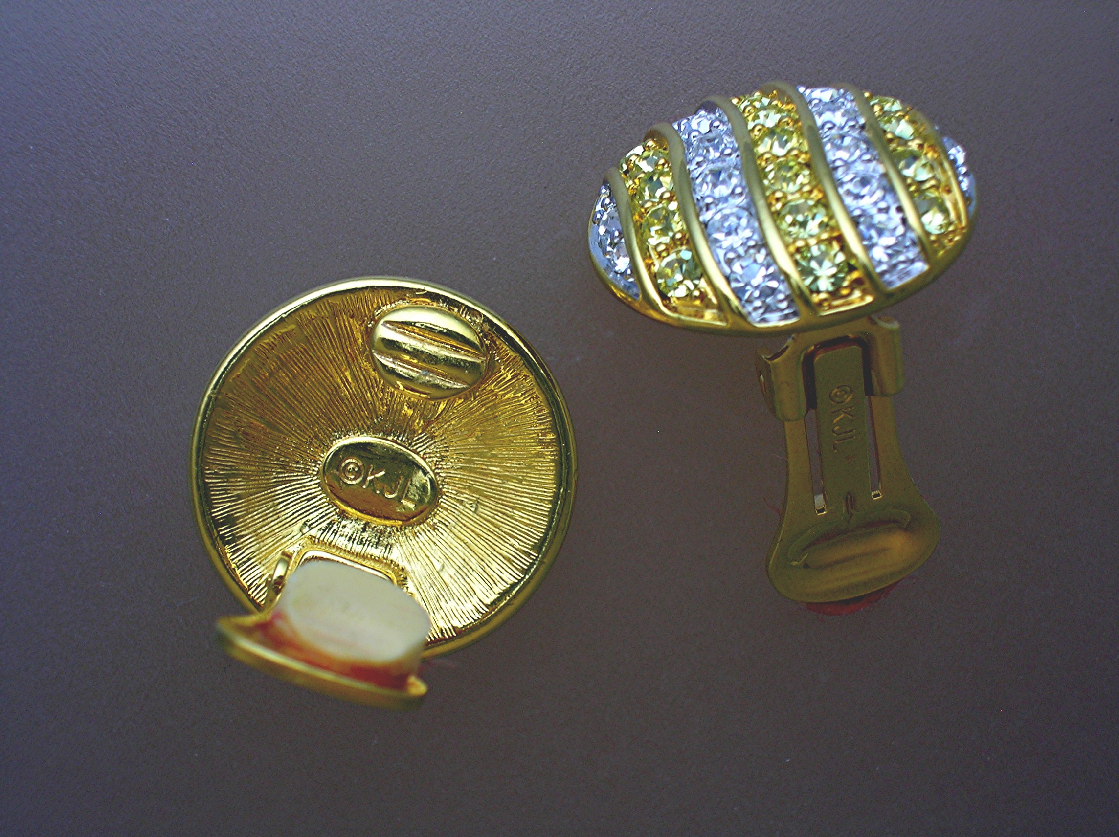 Earrings Kenneth J Lane Gold and Rhinestone Clip