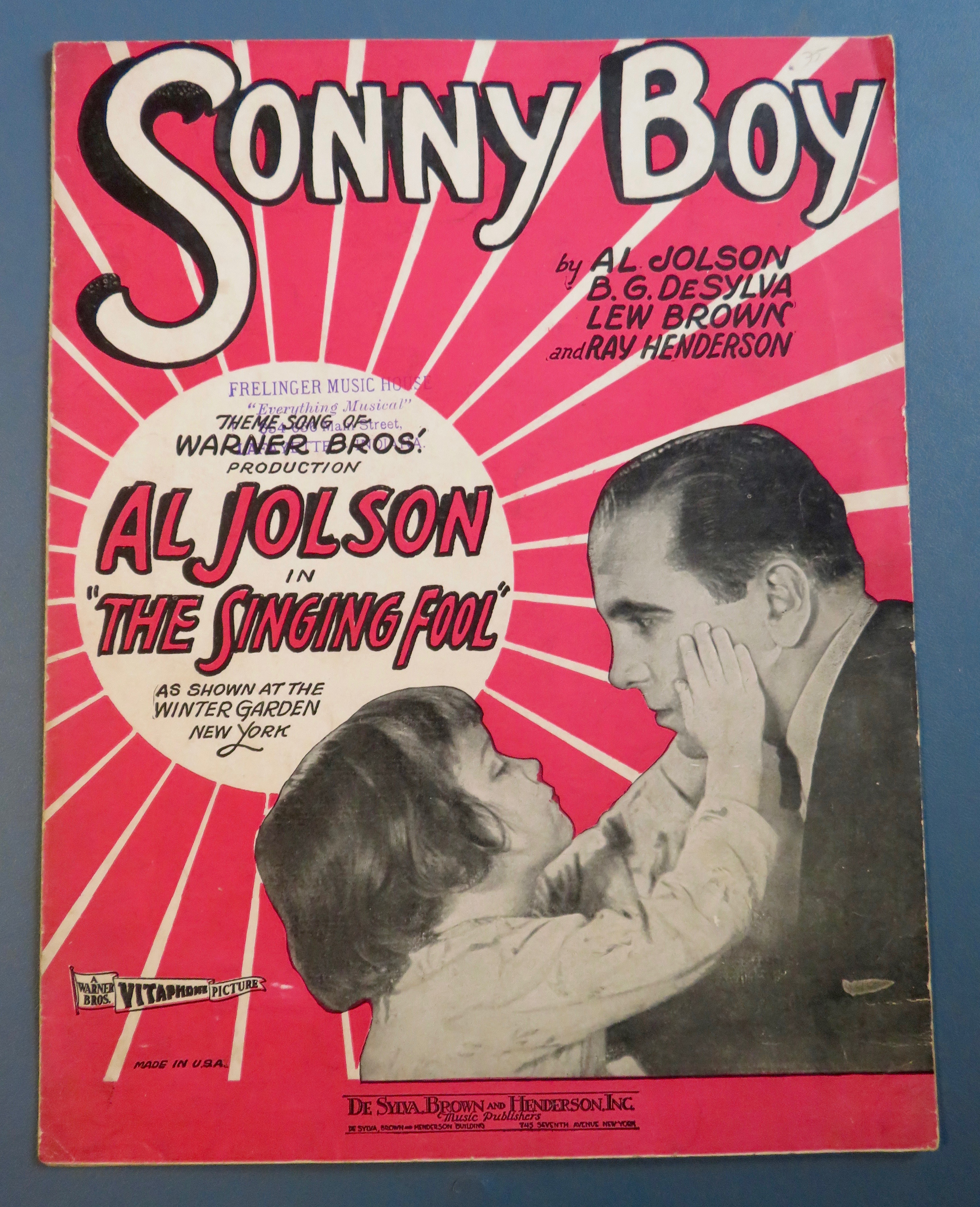 1928 Sonny Boy Sheet Music Al Jolson Cover