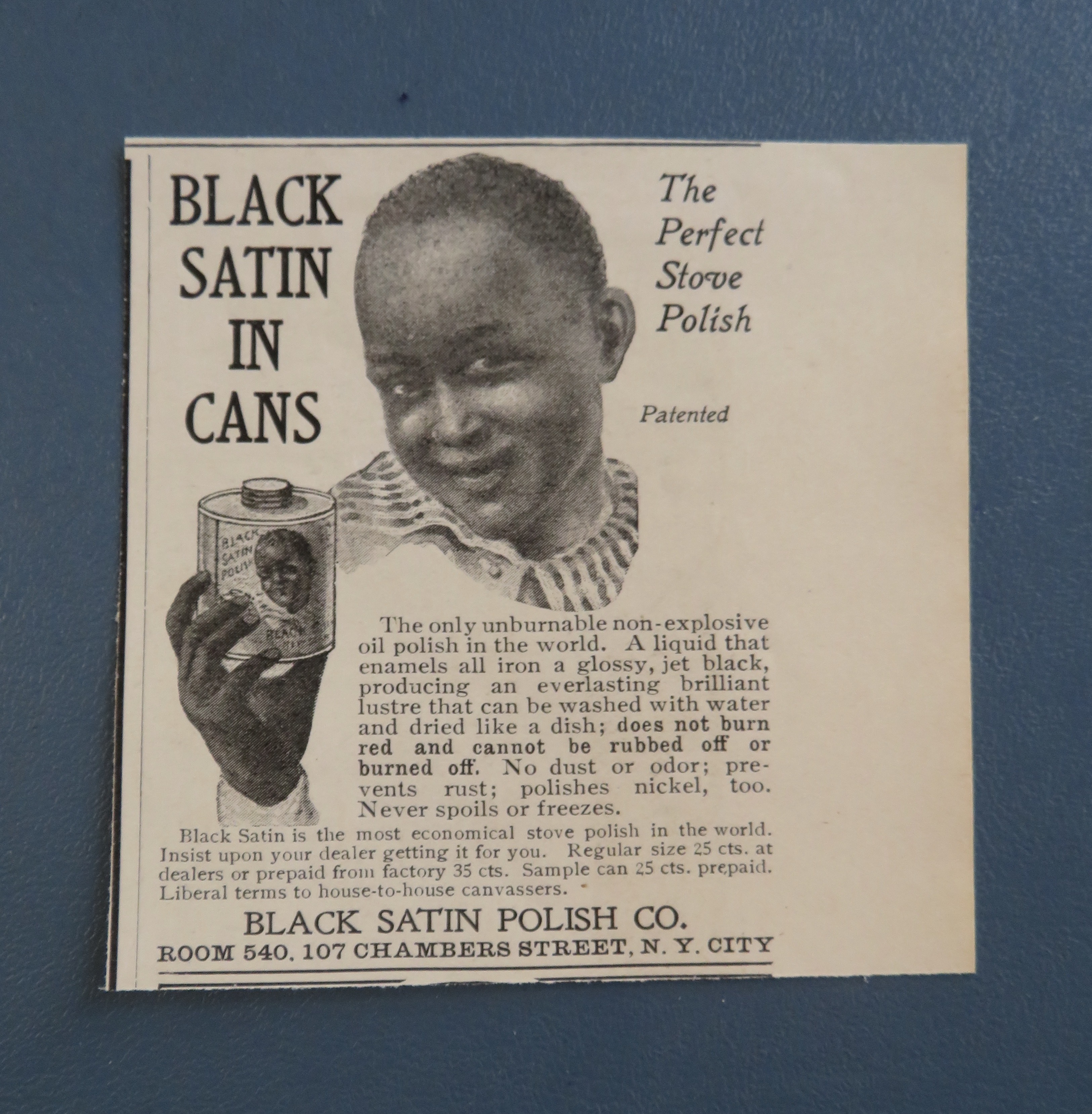 1905 Black Satin Shoe Polish with Boy Holding Can