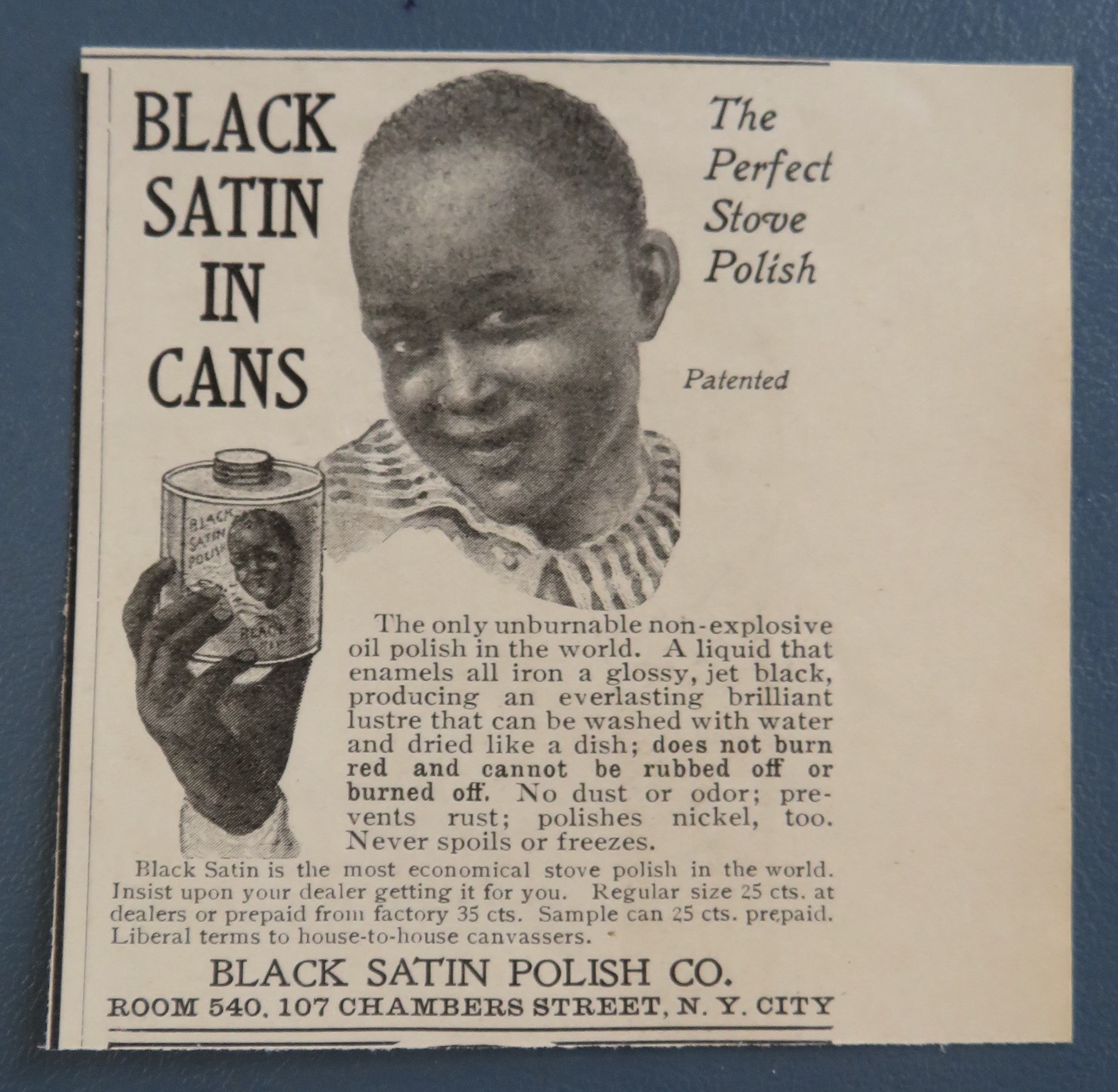 1905 Black Satin Shoe Polish with Boy Holding Can