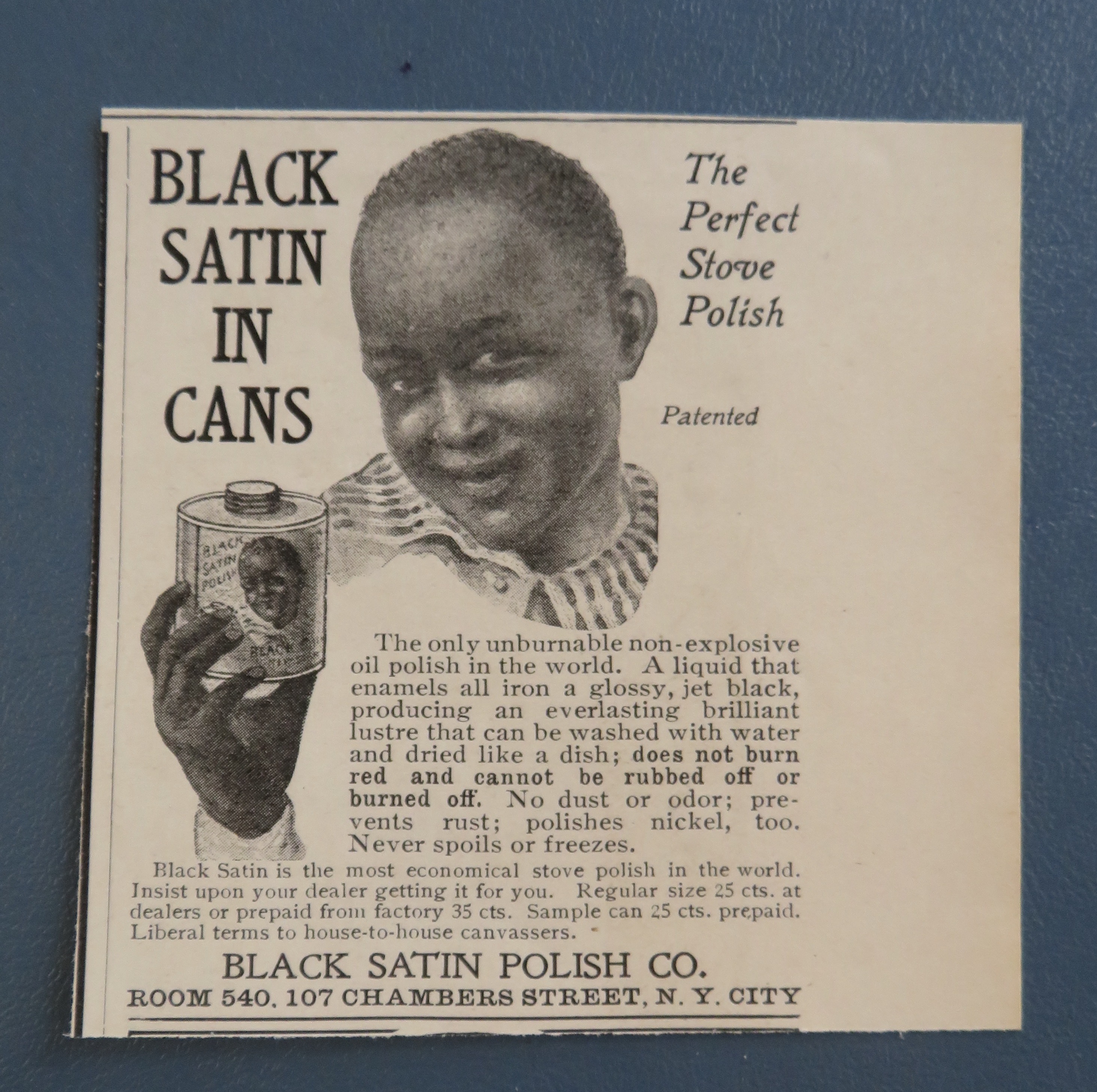 1905 Black Satin Shoe Polish with Boy Holding Can