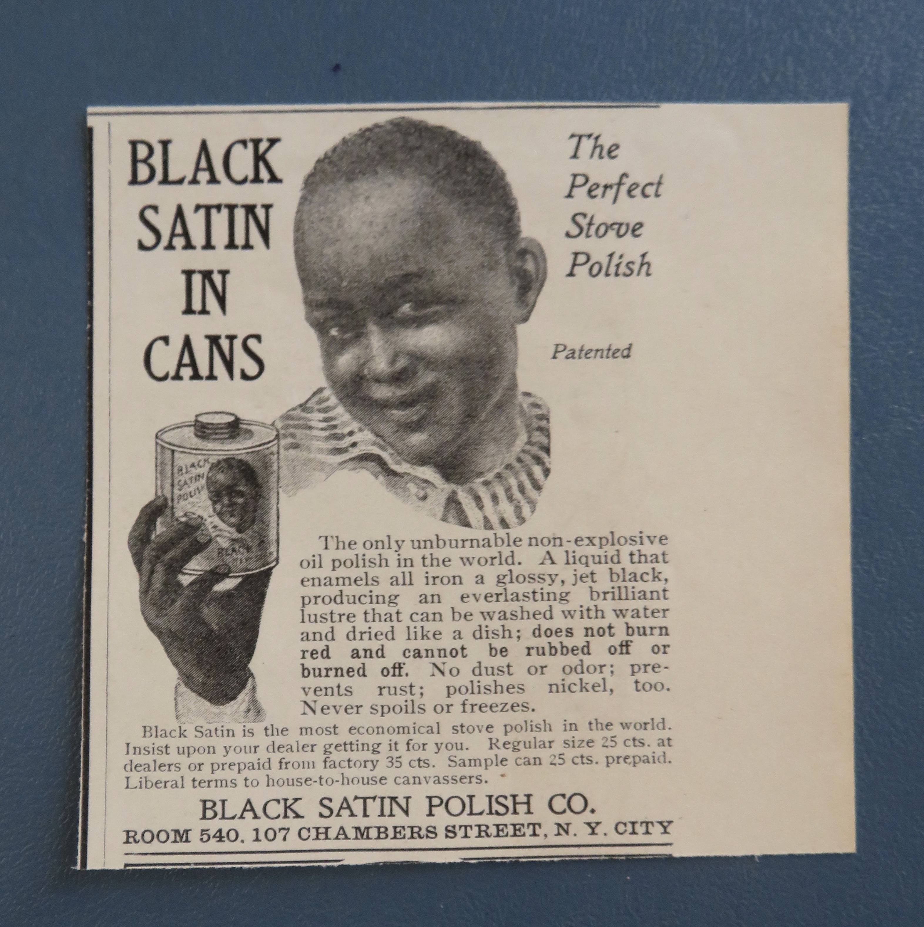 1905 Black Satin Shoe Polish with Boy Holding Can