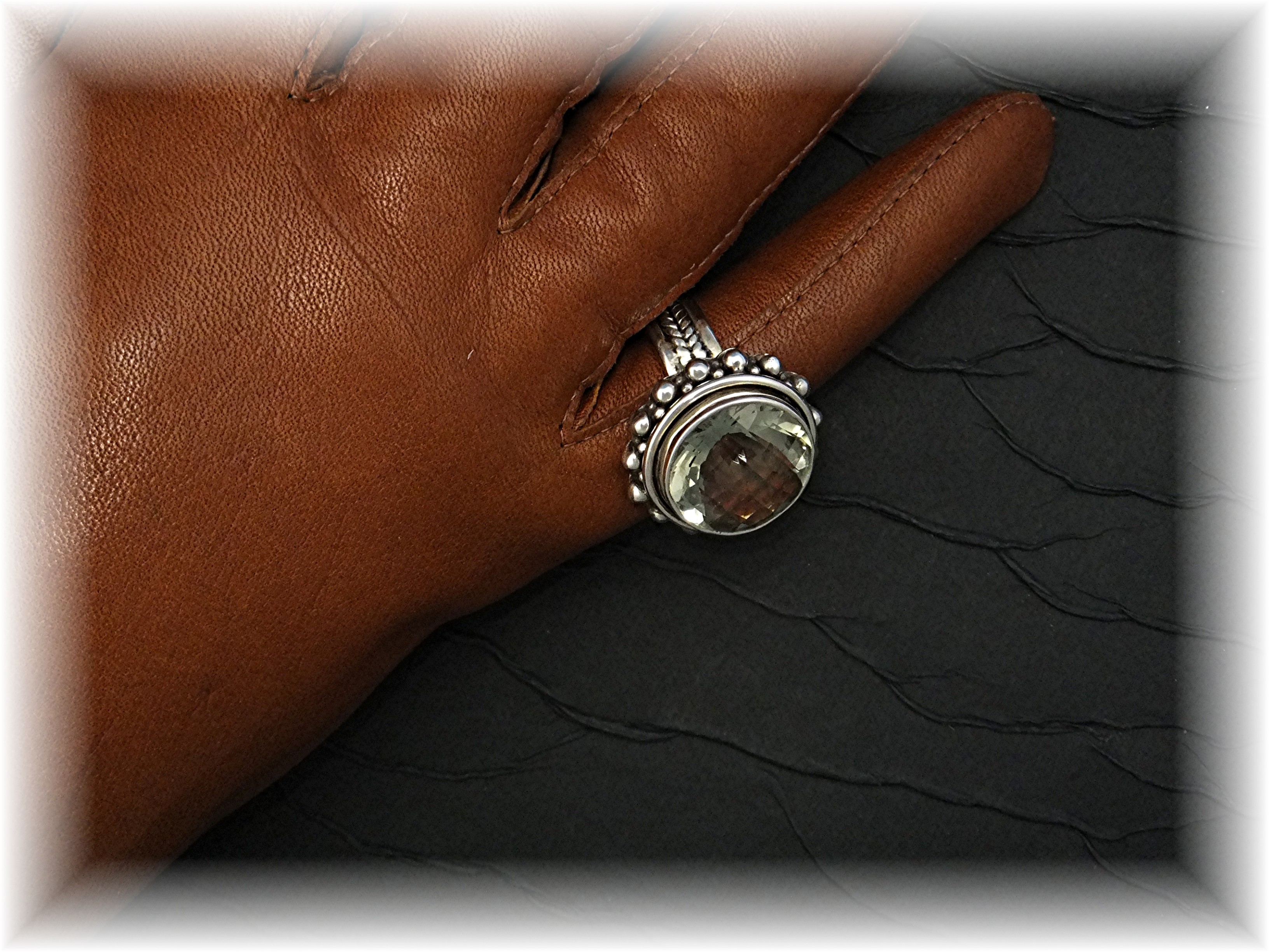 Ring Sterling Silver Round Green Amethyst