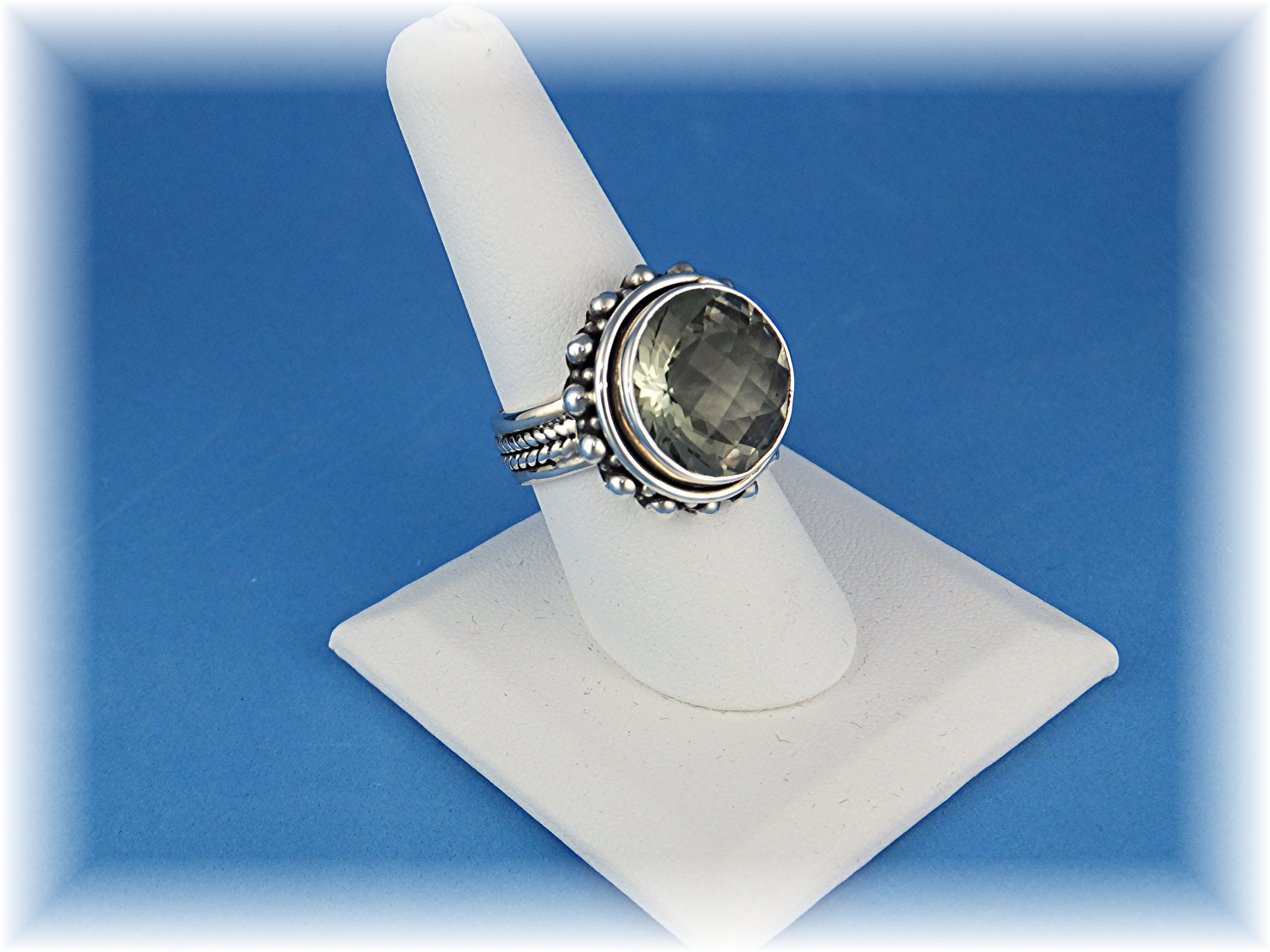 Ring Sterling Silver Round Green Amethyst