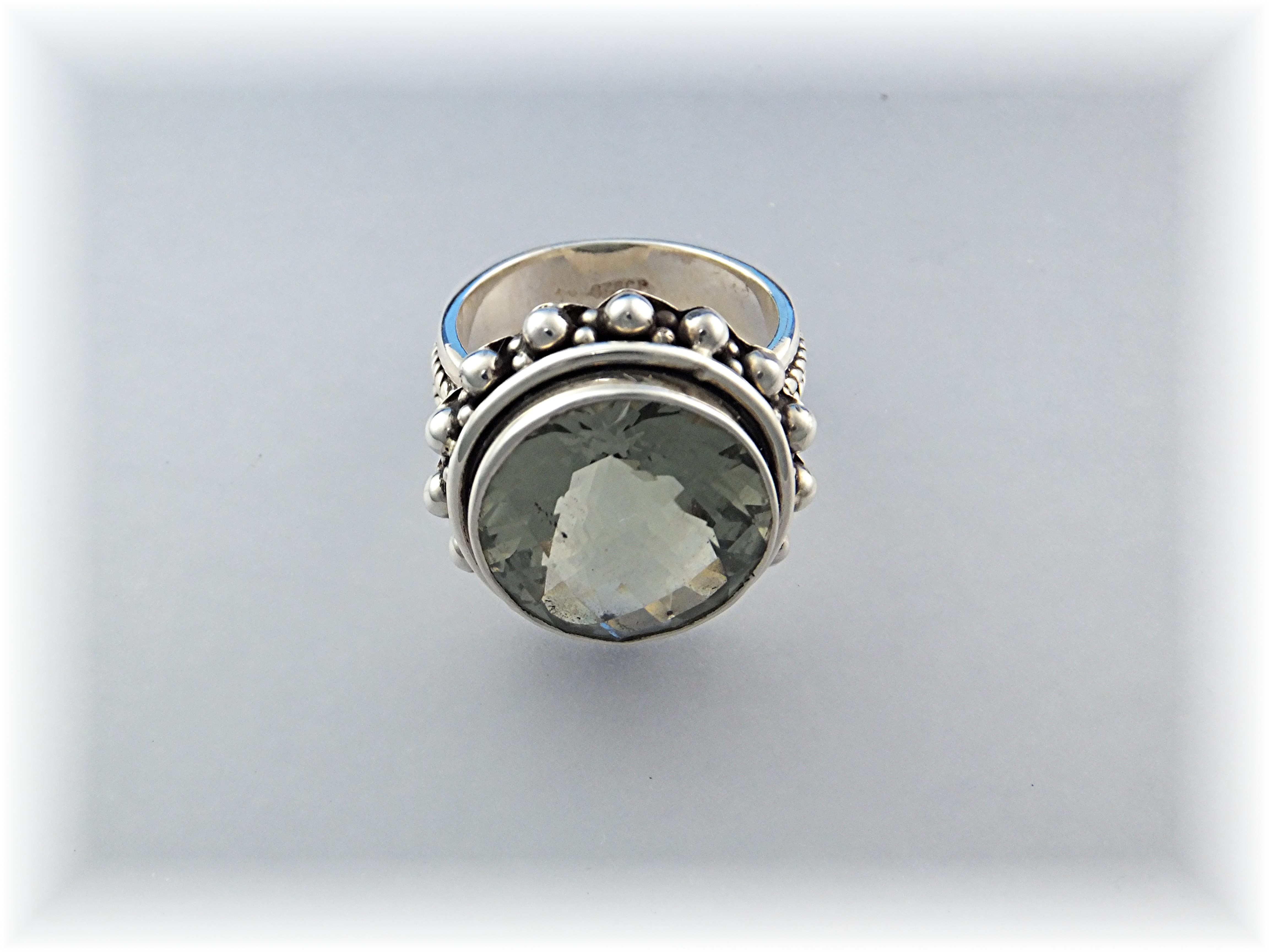 Ring Sterling Silver Round Green Amethyst