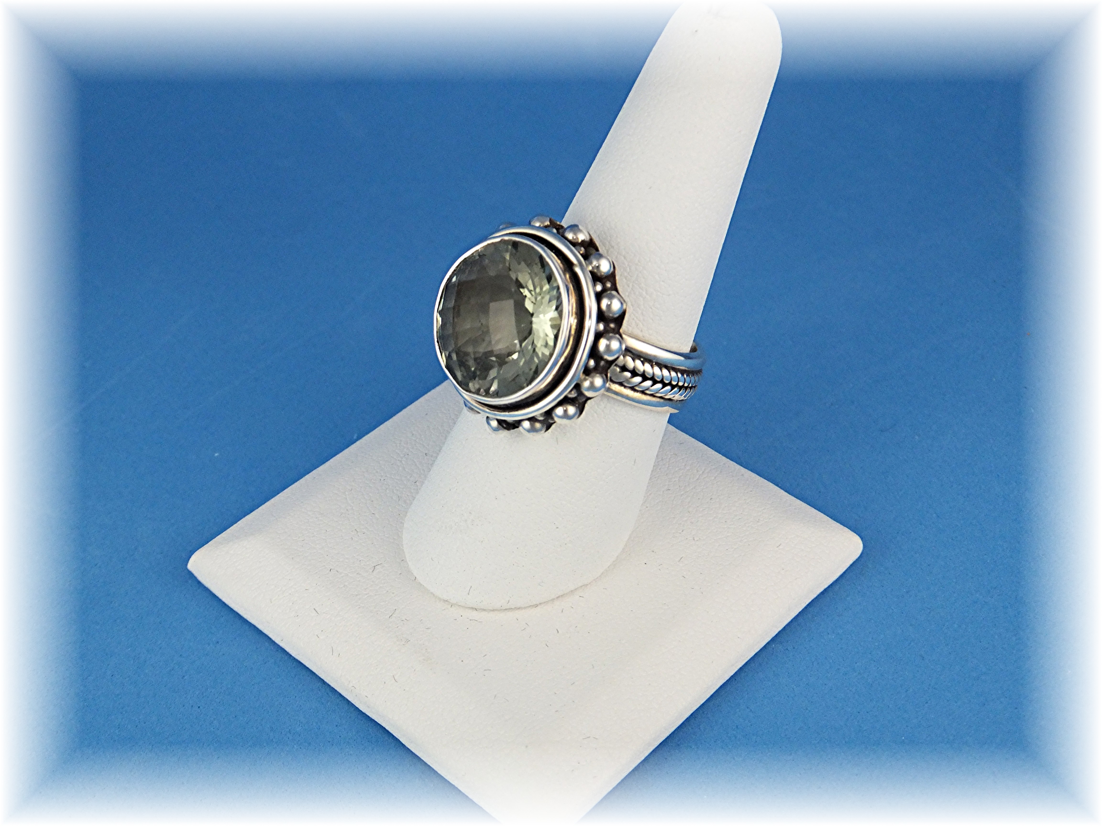Ring Sterling Silver Round Green Amethyst