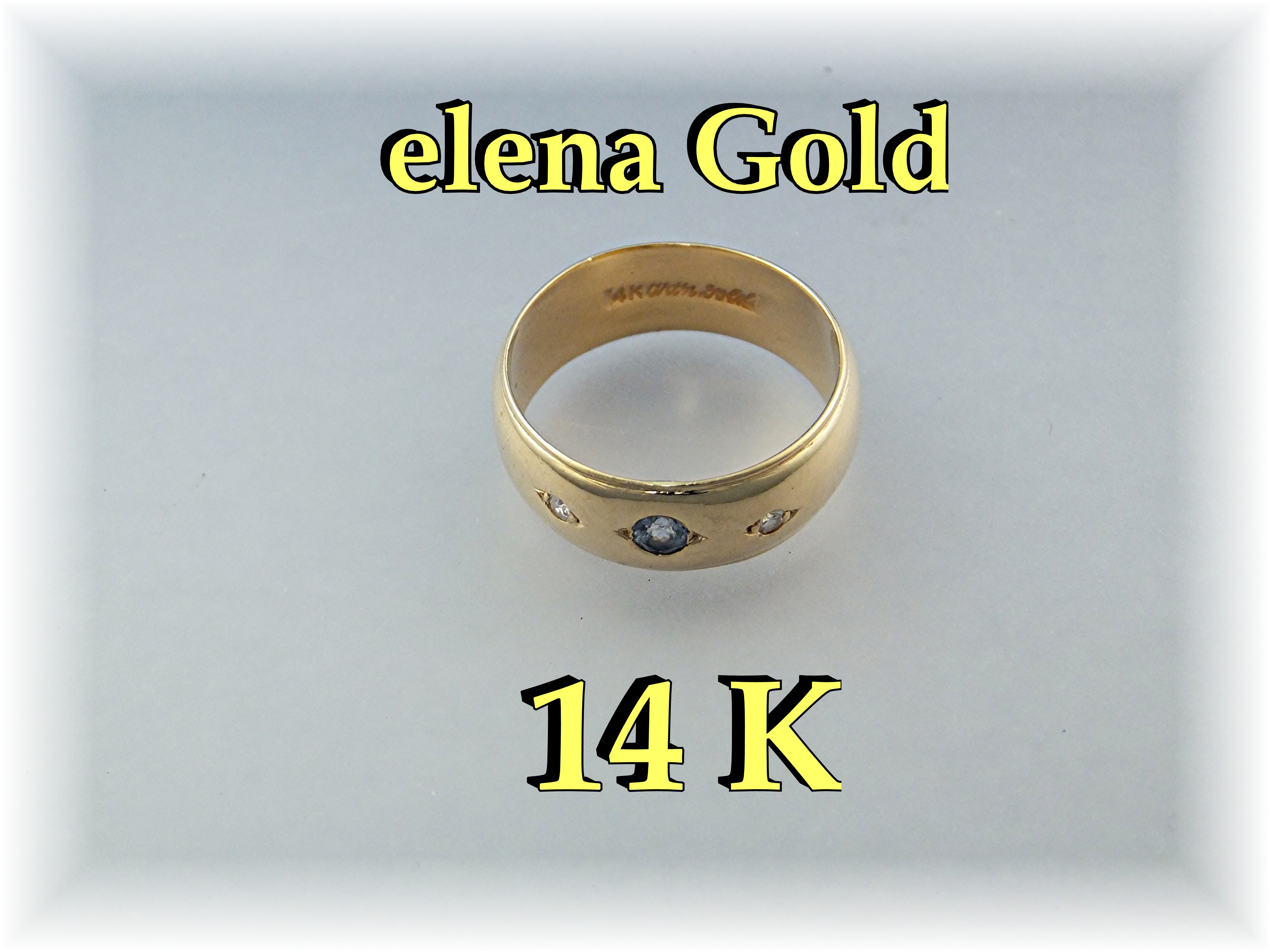 Ring 14k Gold Band Diamonds and Ceylon Sapphire