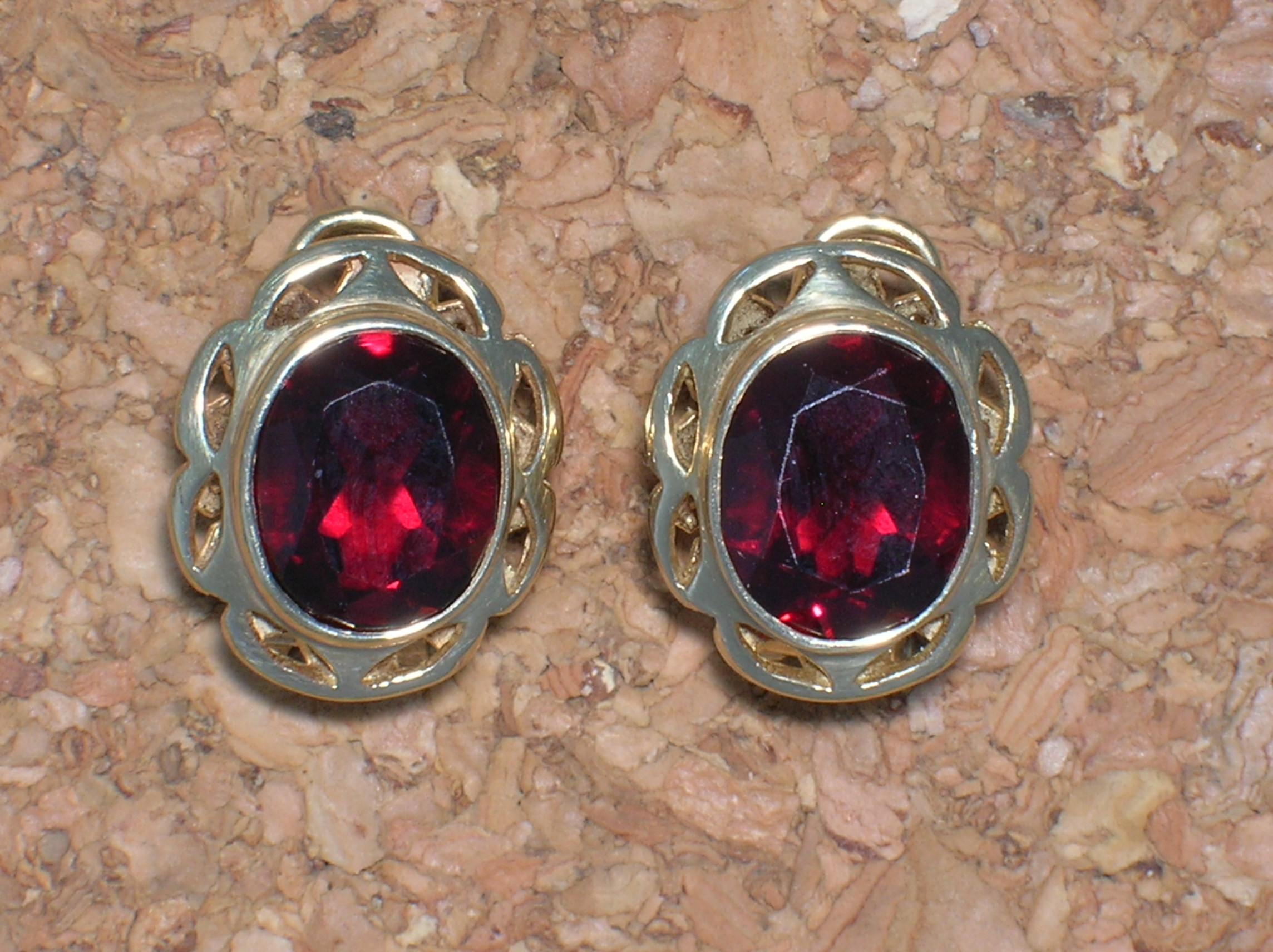 Earrings 10K Yellow Gold 3ct Each Garnet FrenchEarrings