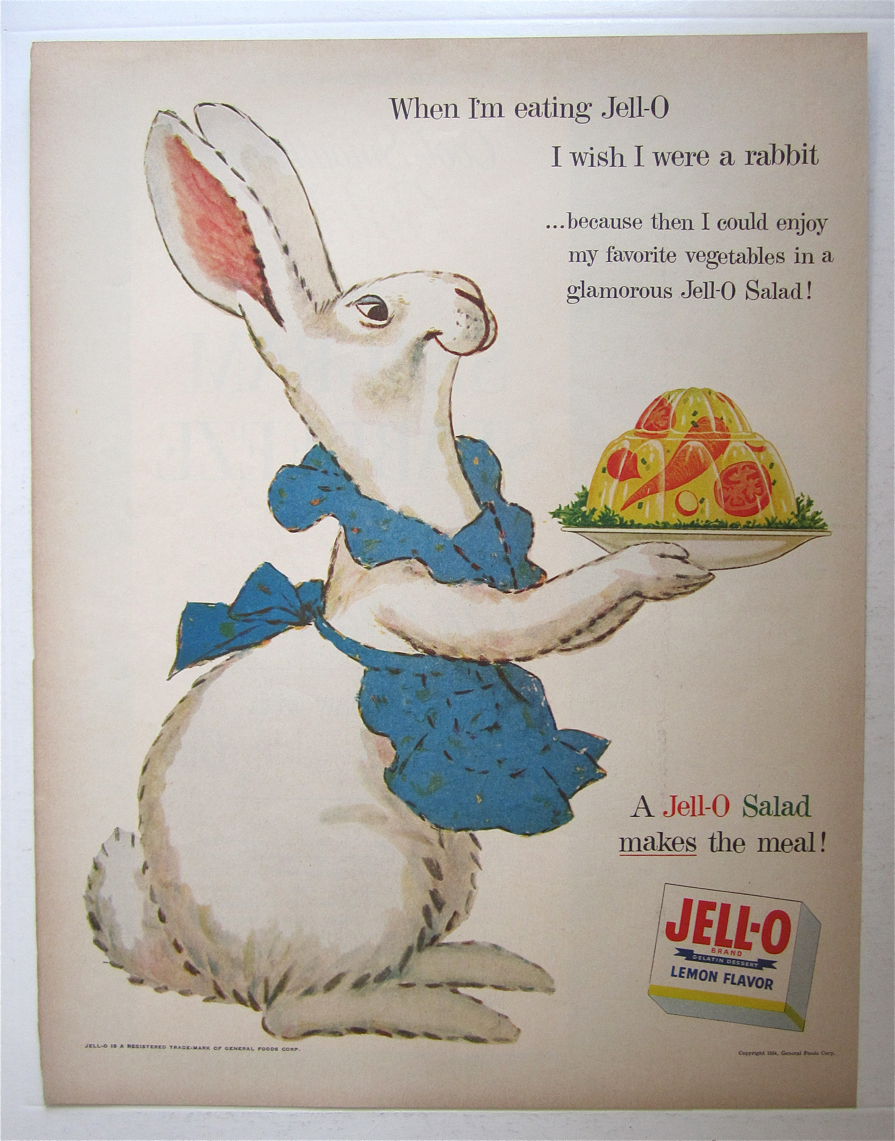 1954 Jell-O Lemon Gelatin Dessert with Mother Rabbit