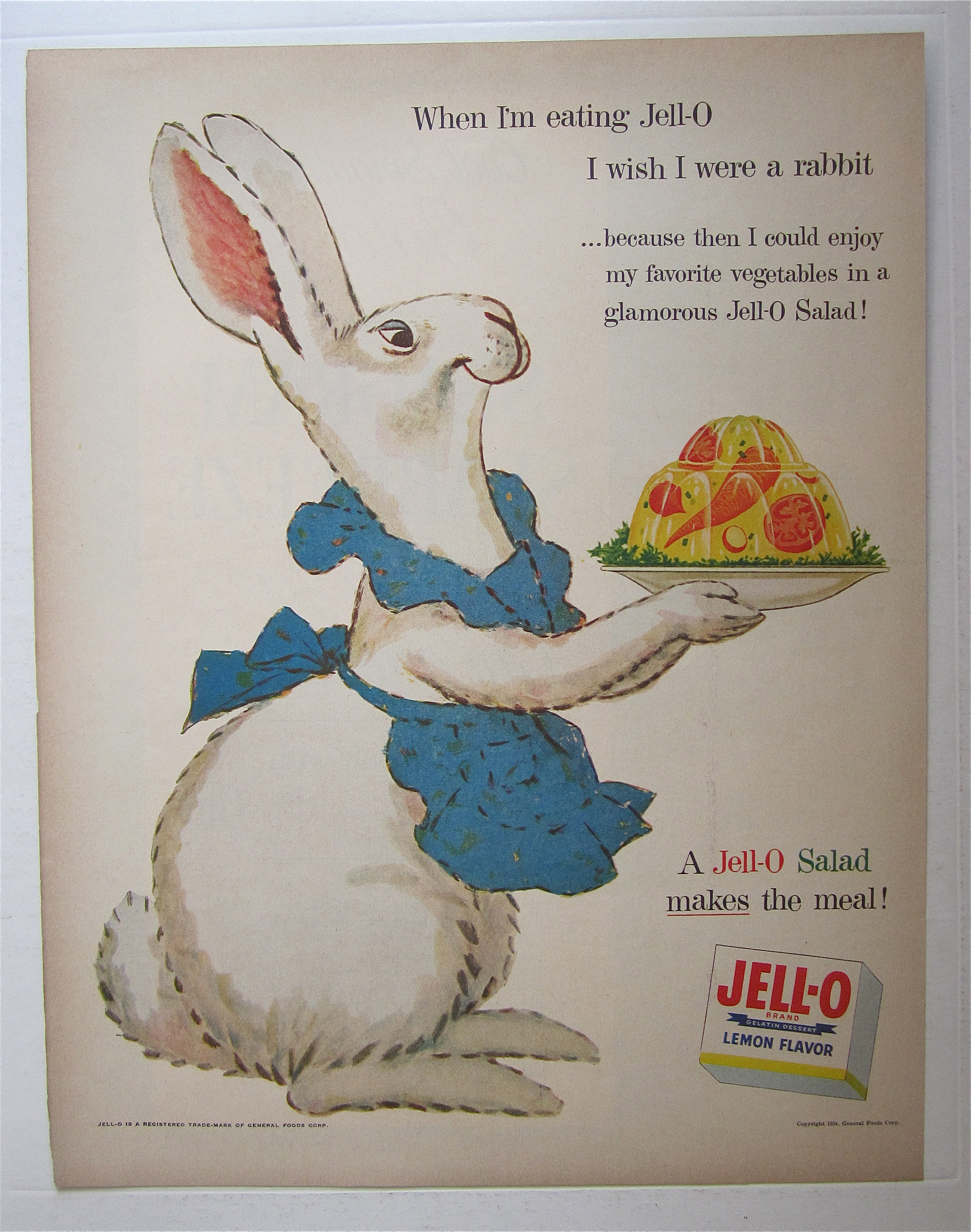 1954 Jell-O Lemon Gelatin Dessert with Mother Rabbit