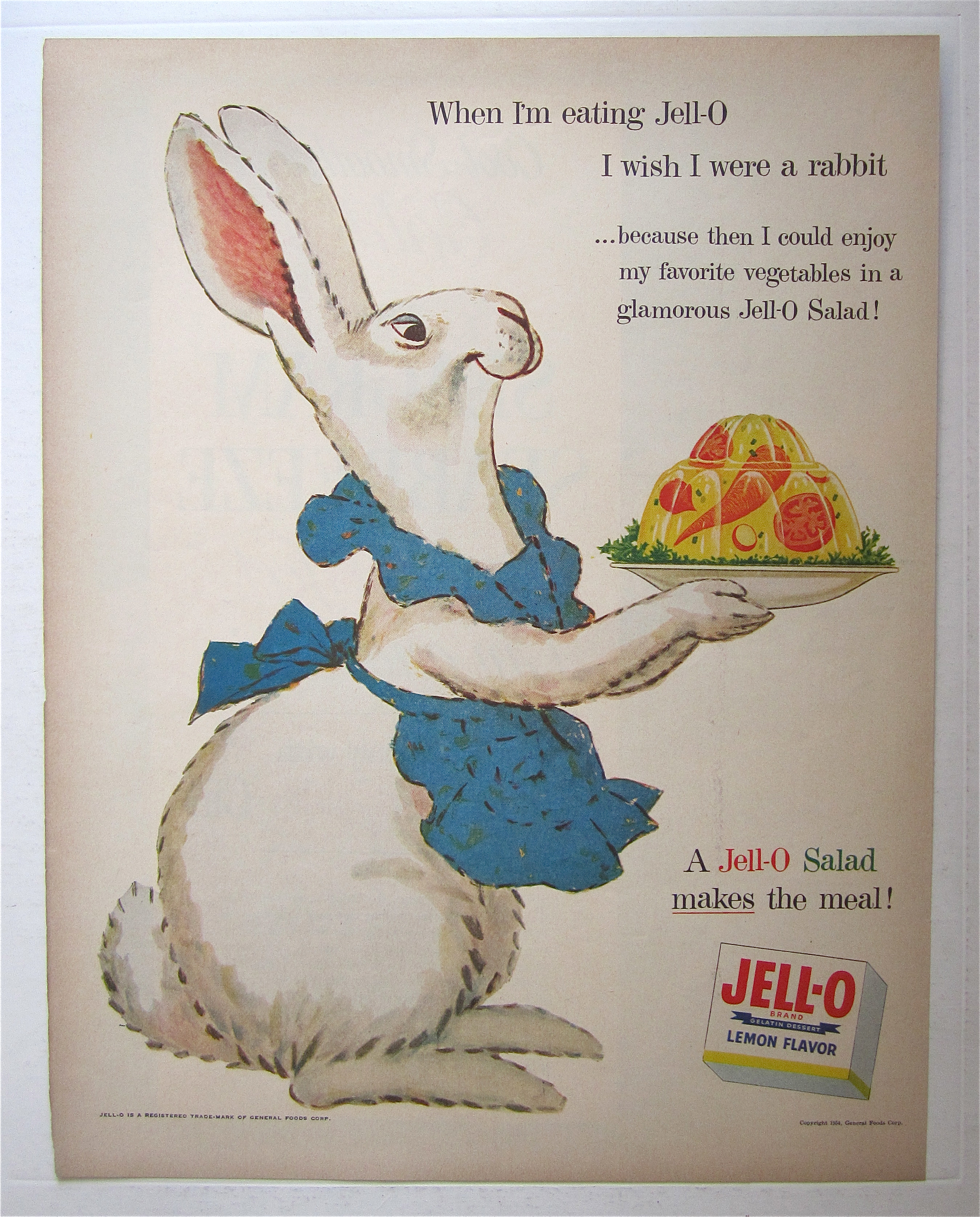 1954 Jell-O Lemon Gelatin Dessert with Mother Rabbit