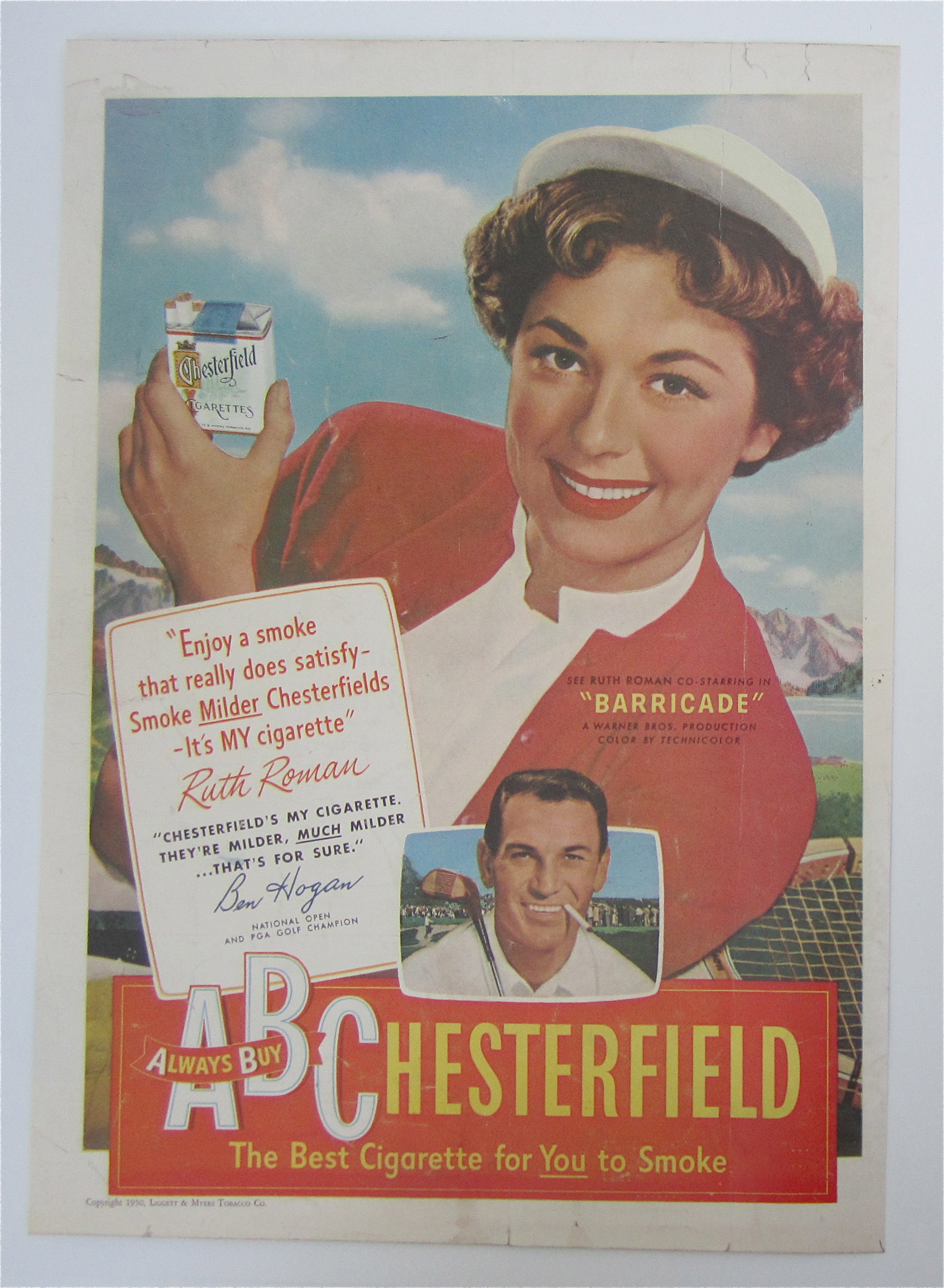 1950 Chesterfield Cigarettes w/Ruth Roman & Ben Hogan