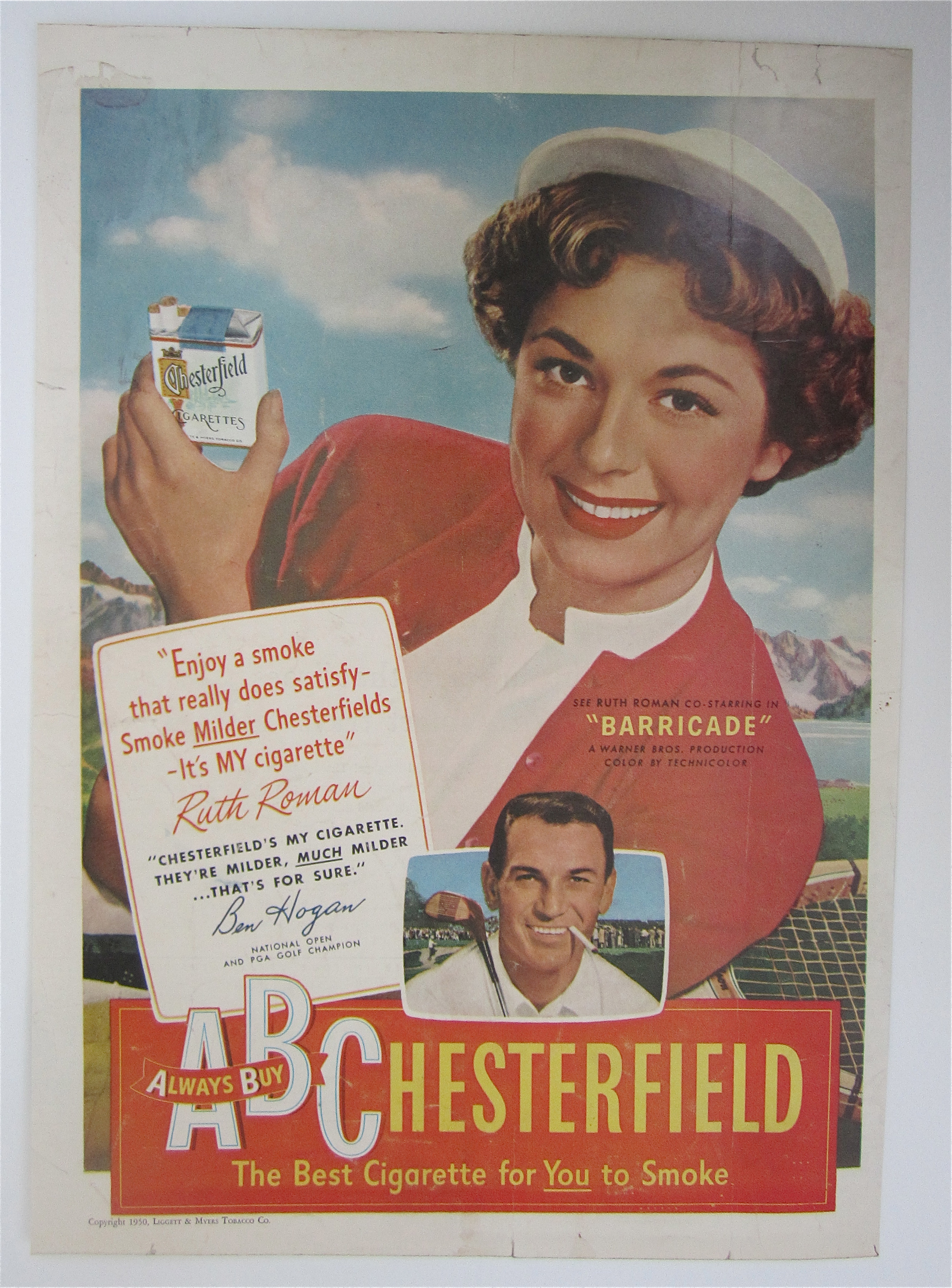 1950 Chesterfield Cigarettes w/Ruth Roman & Ben Hogan