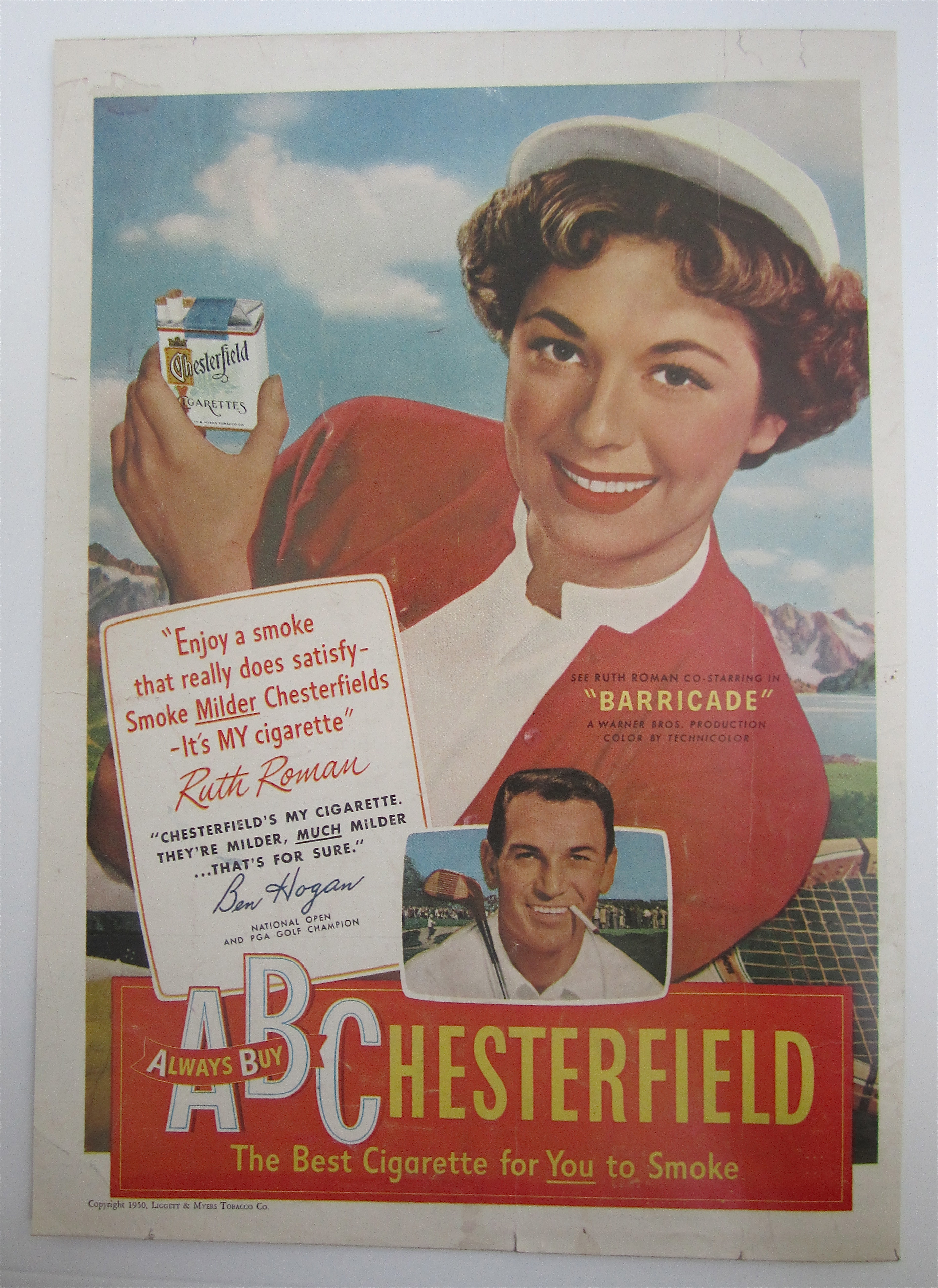 1950 Chesterfield Cigarettes w/Ruth Roman & Ben Hogan