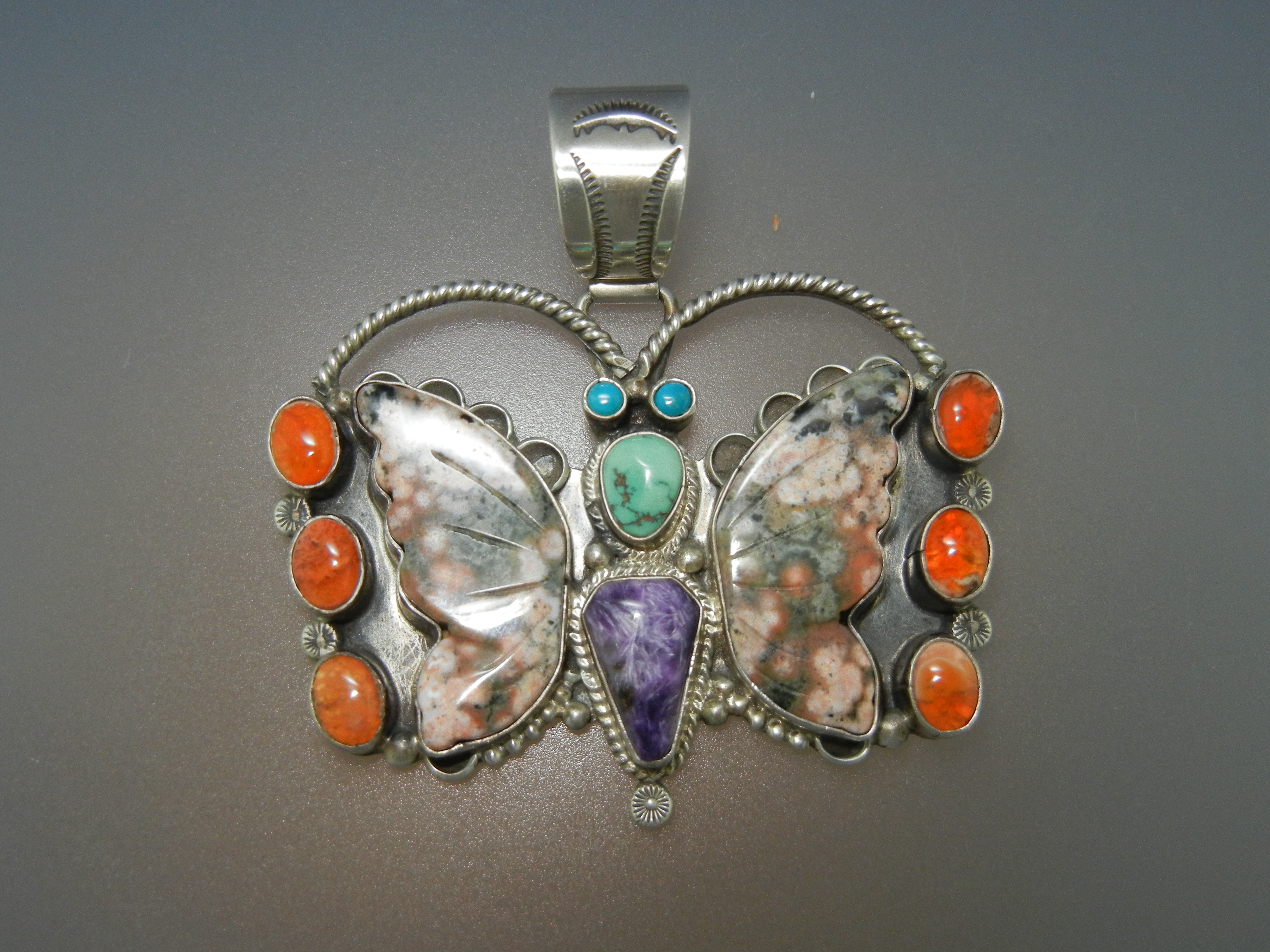 Navajo Amber Sugulite Turquoise Sterling Silver Necklac