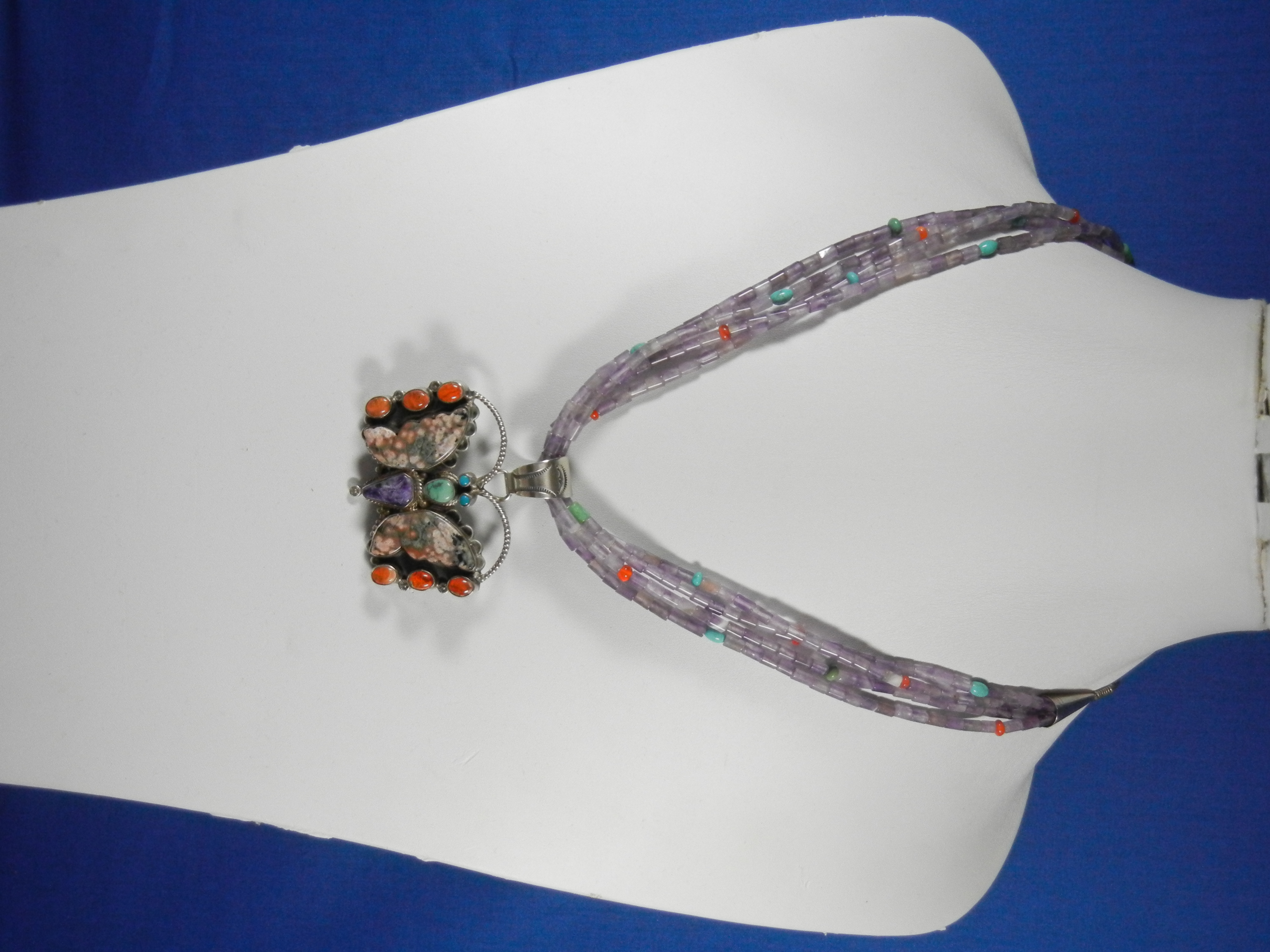 Navajo Amber Sugulite Turquoise Sterling Silver Necklac