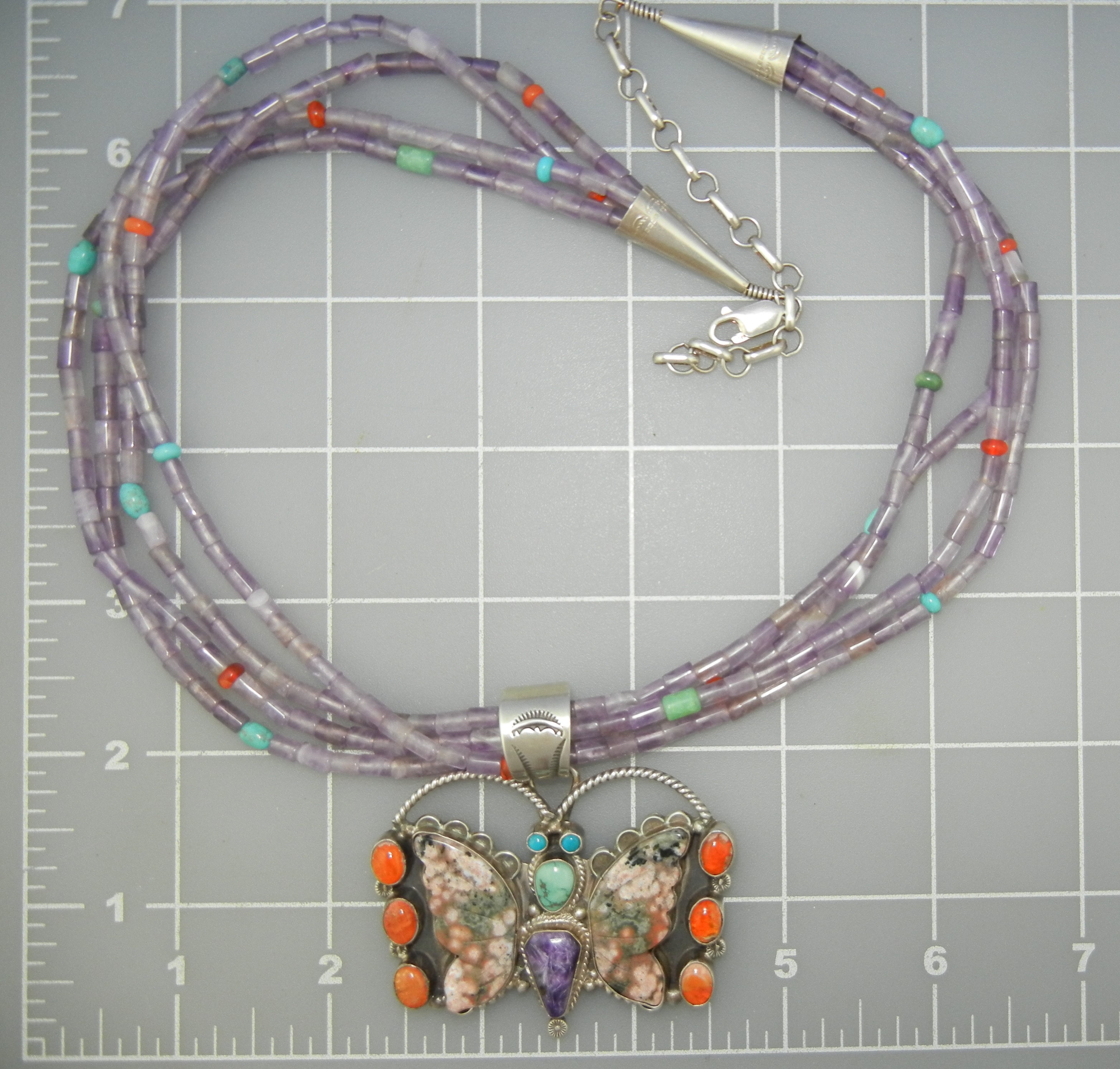Navajo Amber Sugulite Turquoise Sterling Silver Necklac
