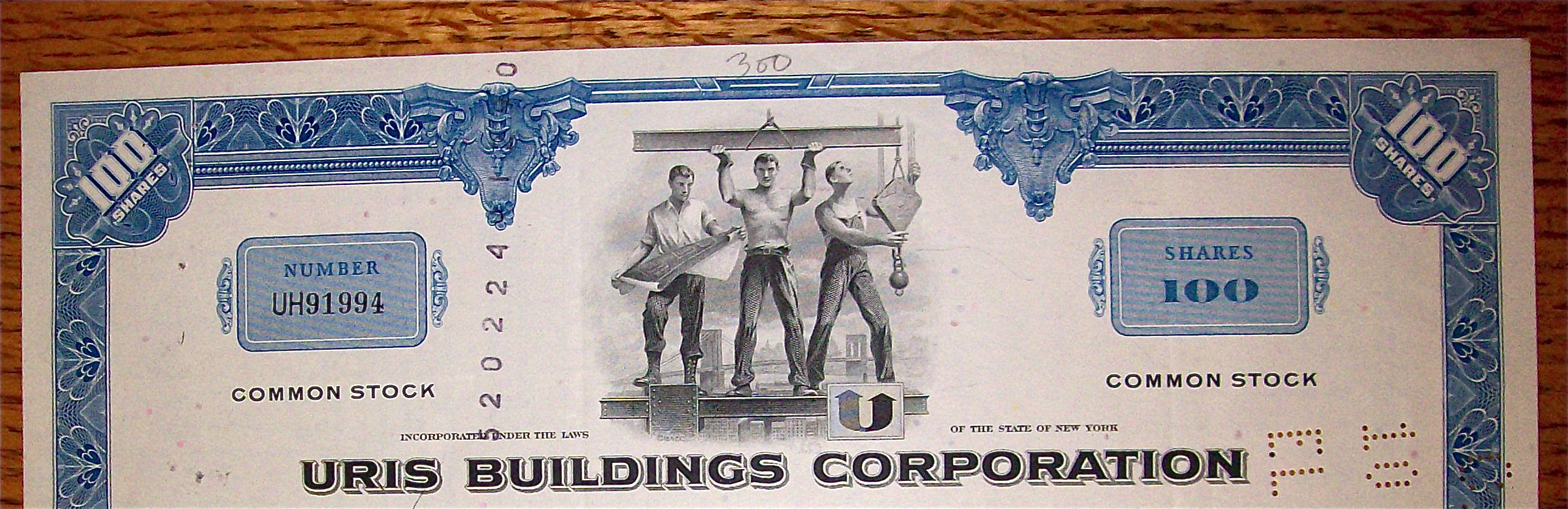 1970 Uris Buildings Corporation 100 Shares Stock