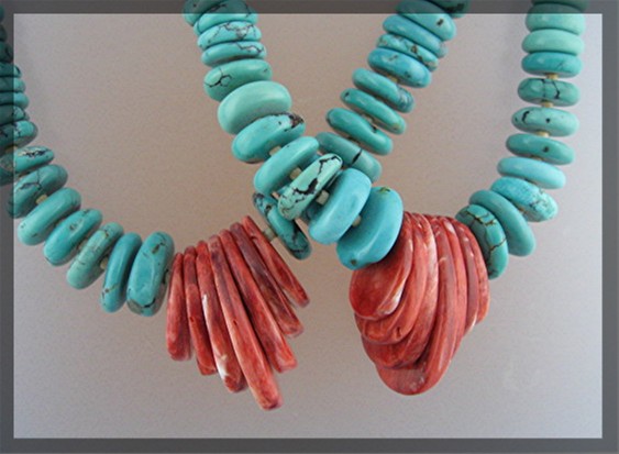 Santo Domingo Hand Crafted Turquoise Coral Necklace