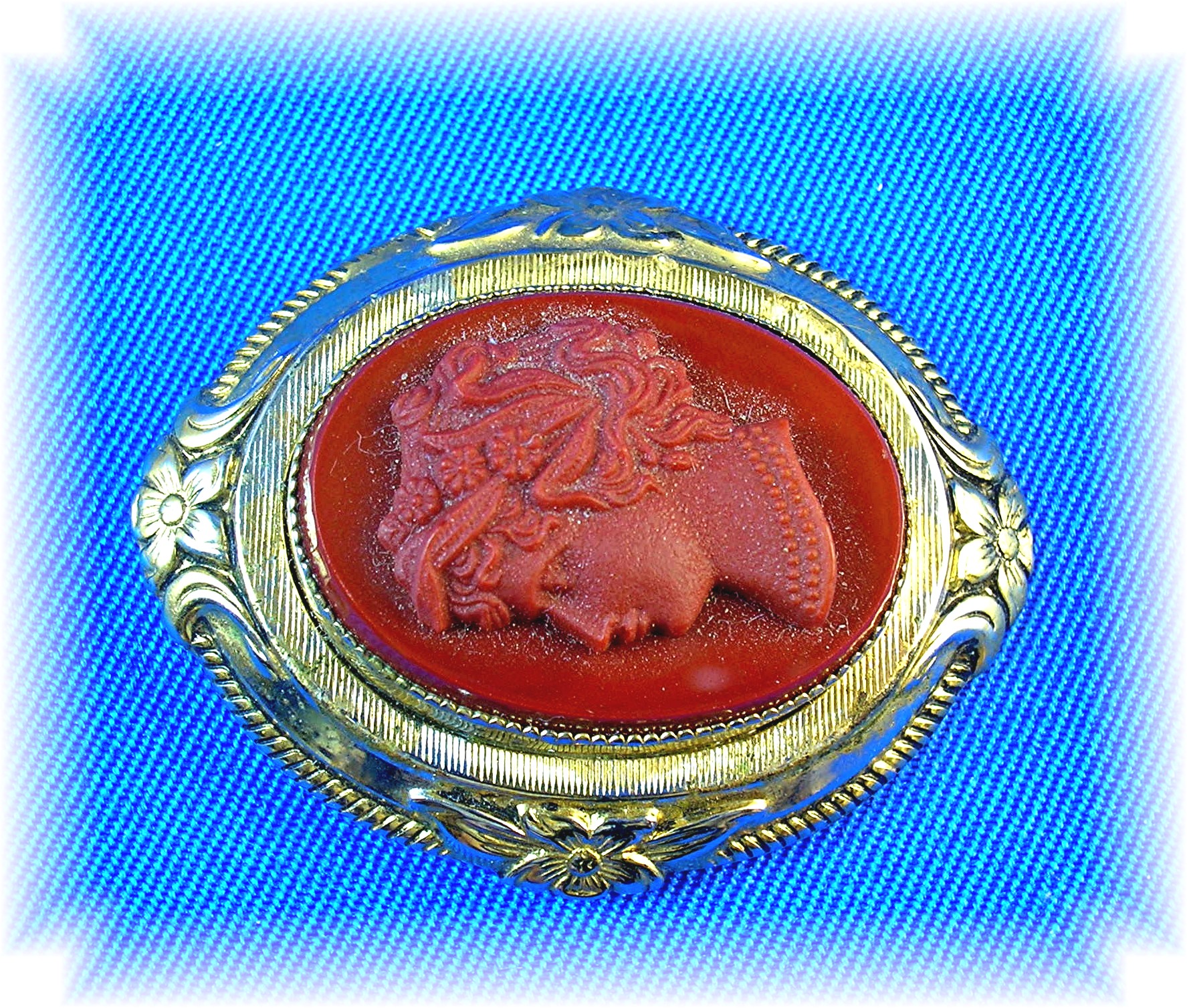 1 7/8 Burnt Orange Glass Cameo Brooch Pin