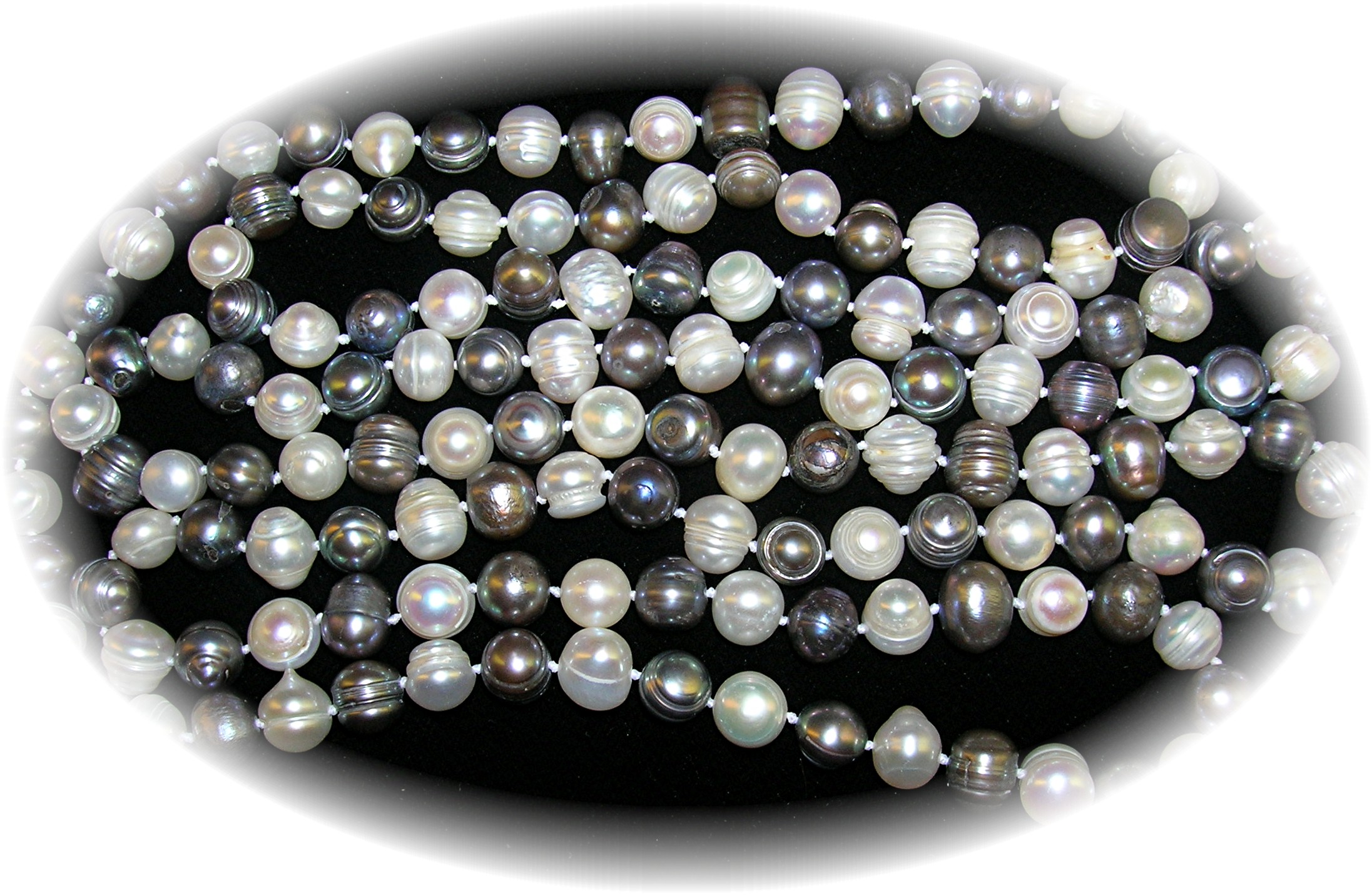 Grey and White 8mm Freshwater Pearl 54 Inch Necklace