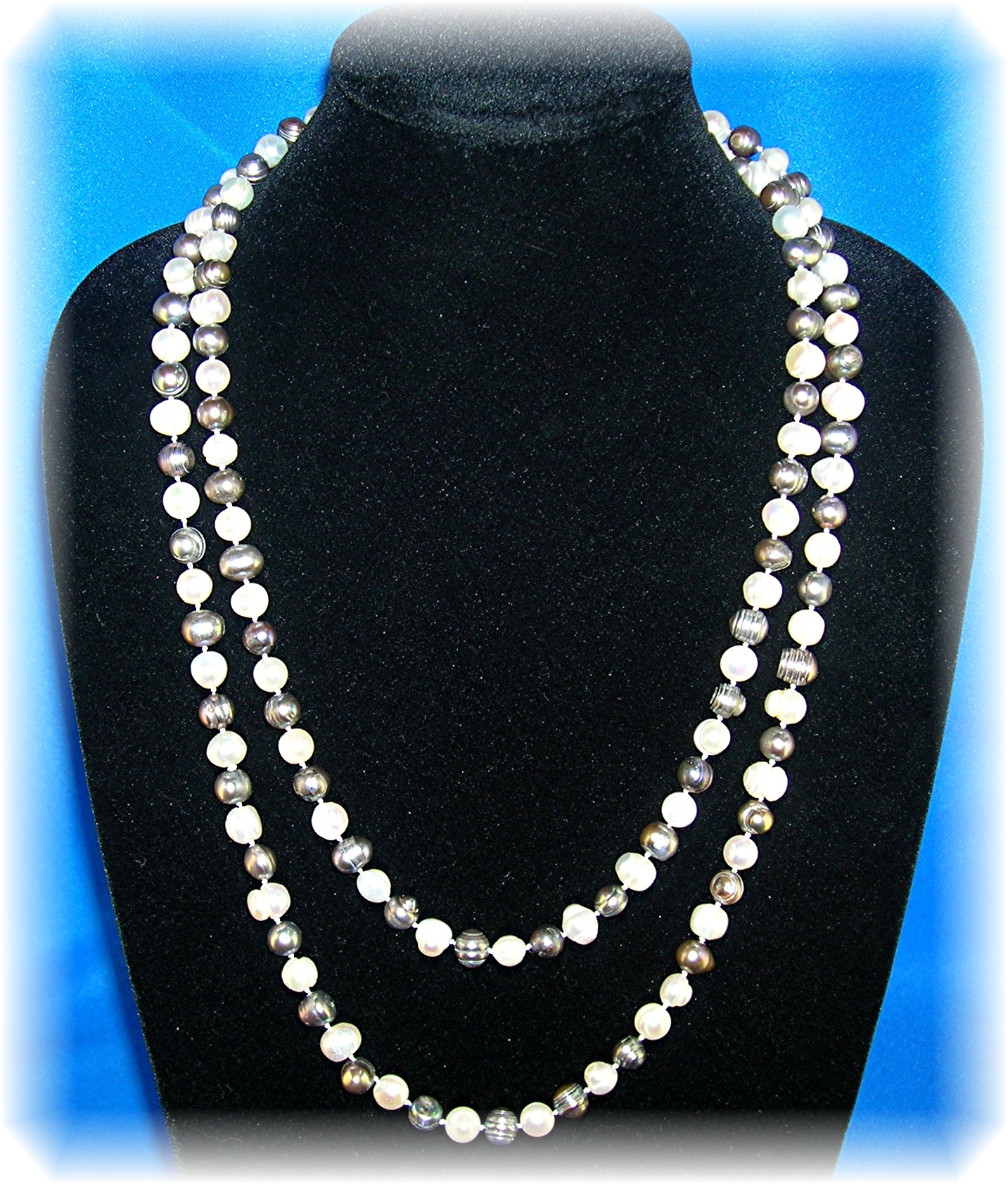 Grey and White 8mm Freshwater Pearl 54 Inch Necklace