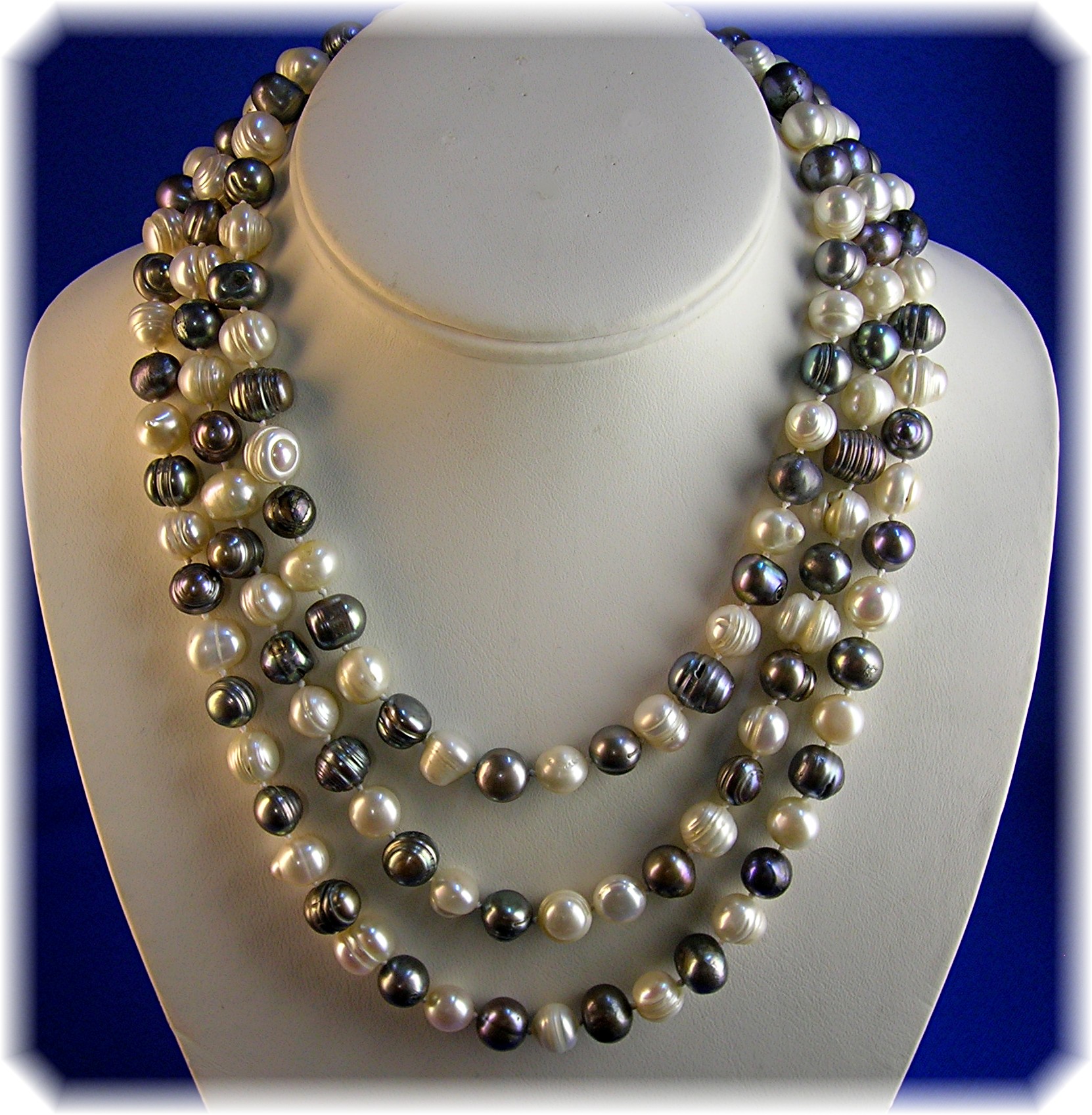 Grey and White 8mm Freshwater Pearl 54 Inch Necklace
