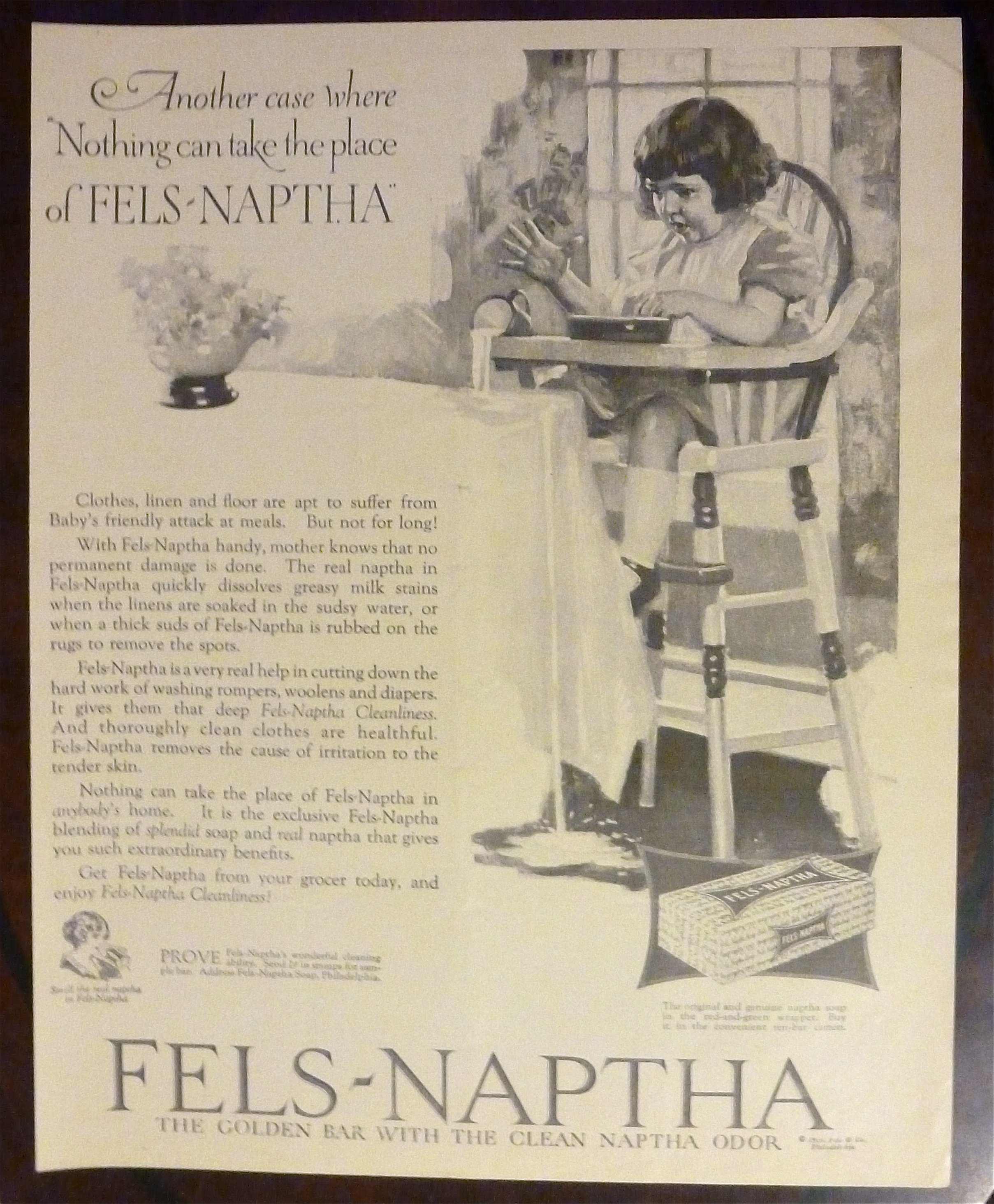 1924 Fels Naptha with Little Girl Sitting in Highchair
