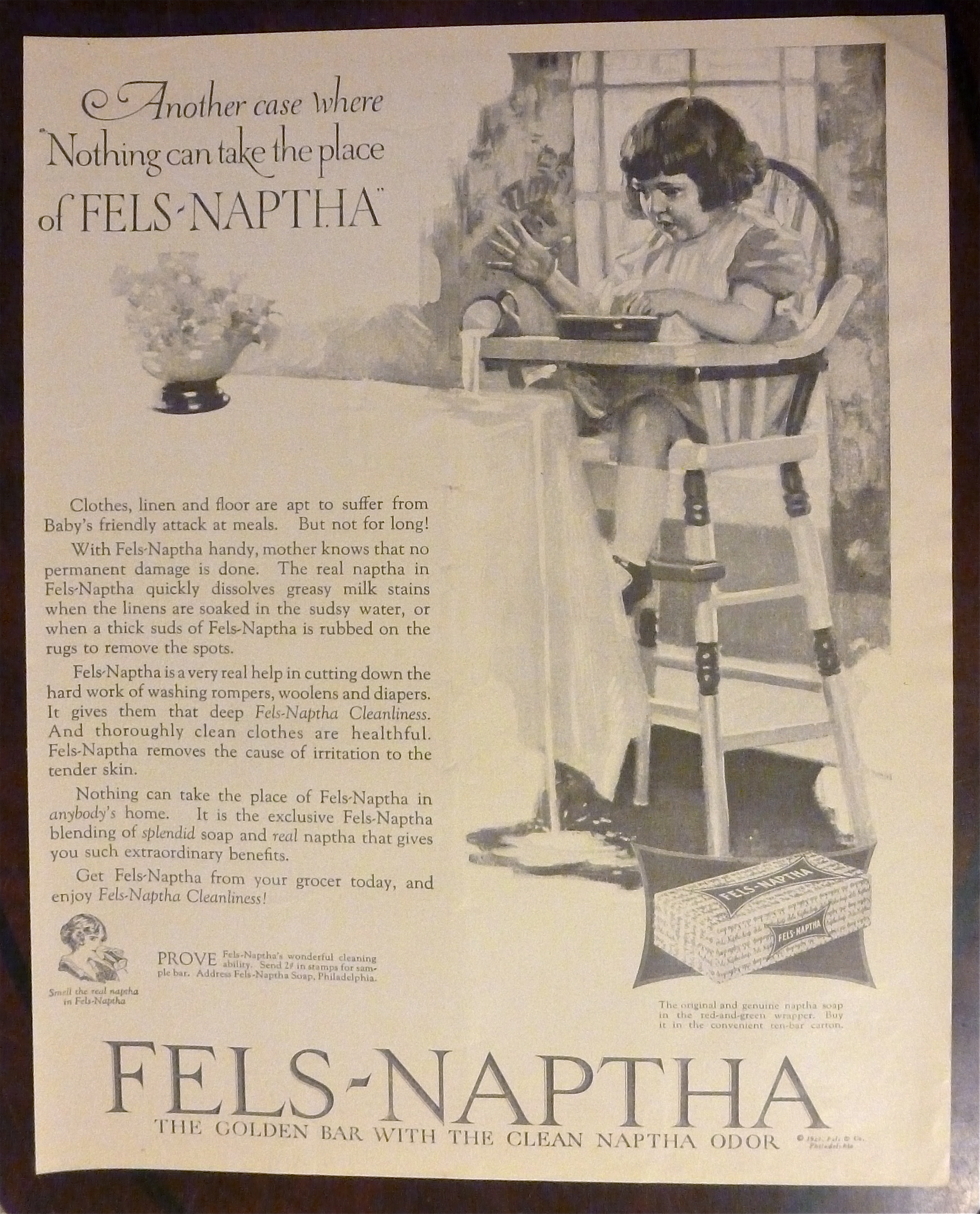 1924 Fels Naptha with Little Girl Sitting in Highchair