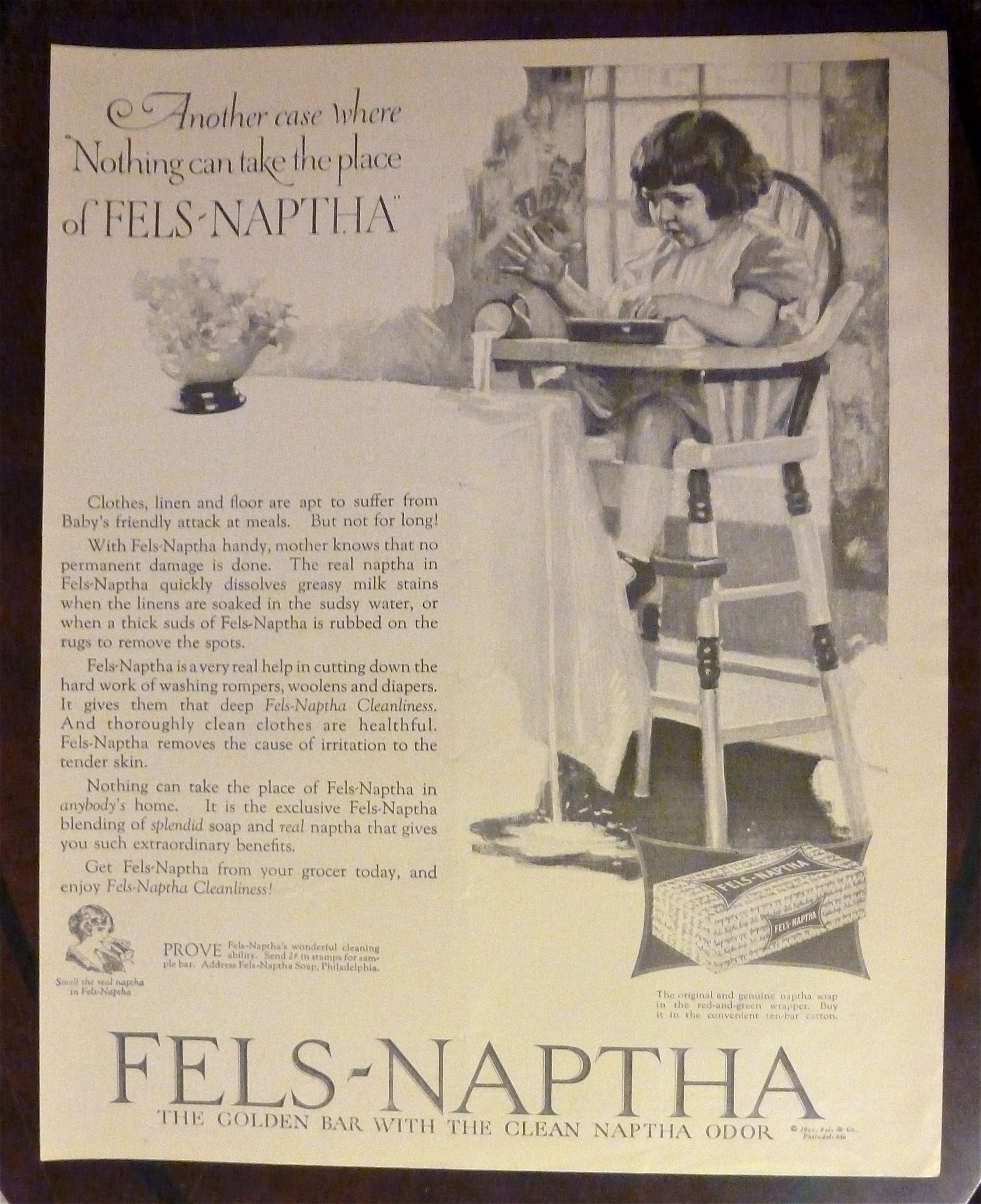 1924 Fels Naptha with Little Girl Sitting in Highchair