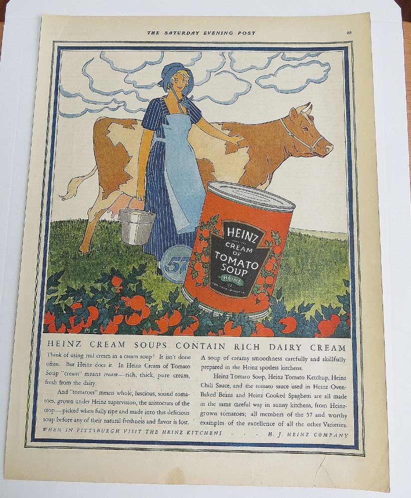 1925 Heinz Cream Of Tomato Soup With Woman & Cow