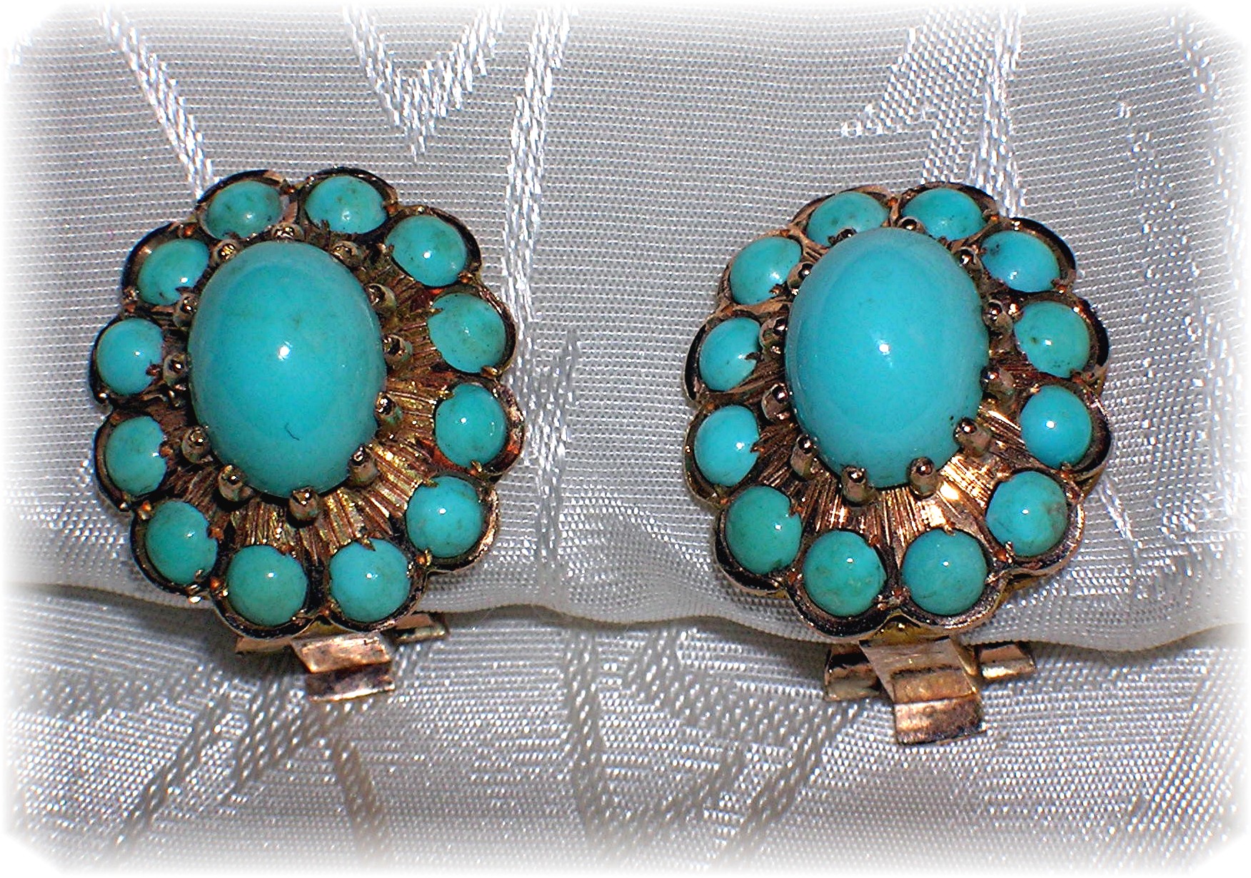 Earrings 14K Gold and Persian Turquoise Clip