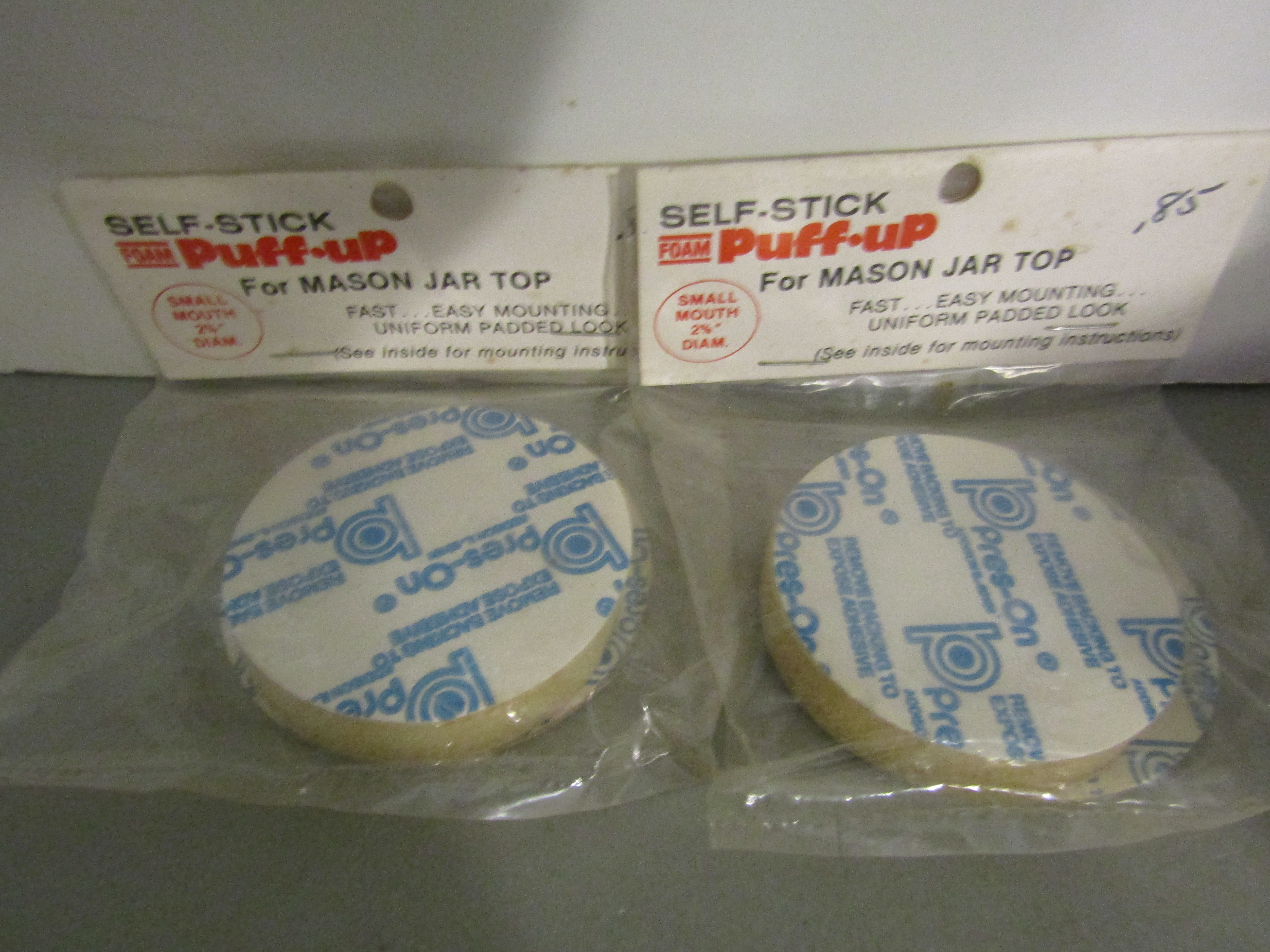 Vintage Self-Stick Foam Puff-Up Backing Small Mouth Lid