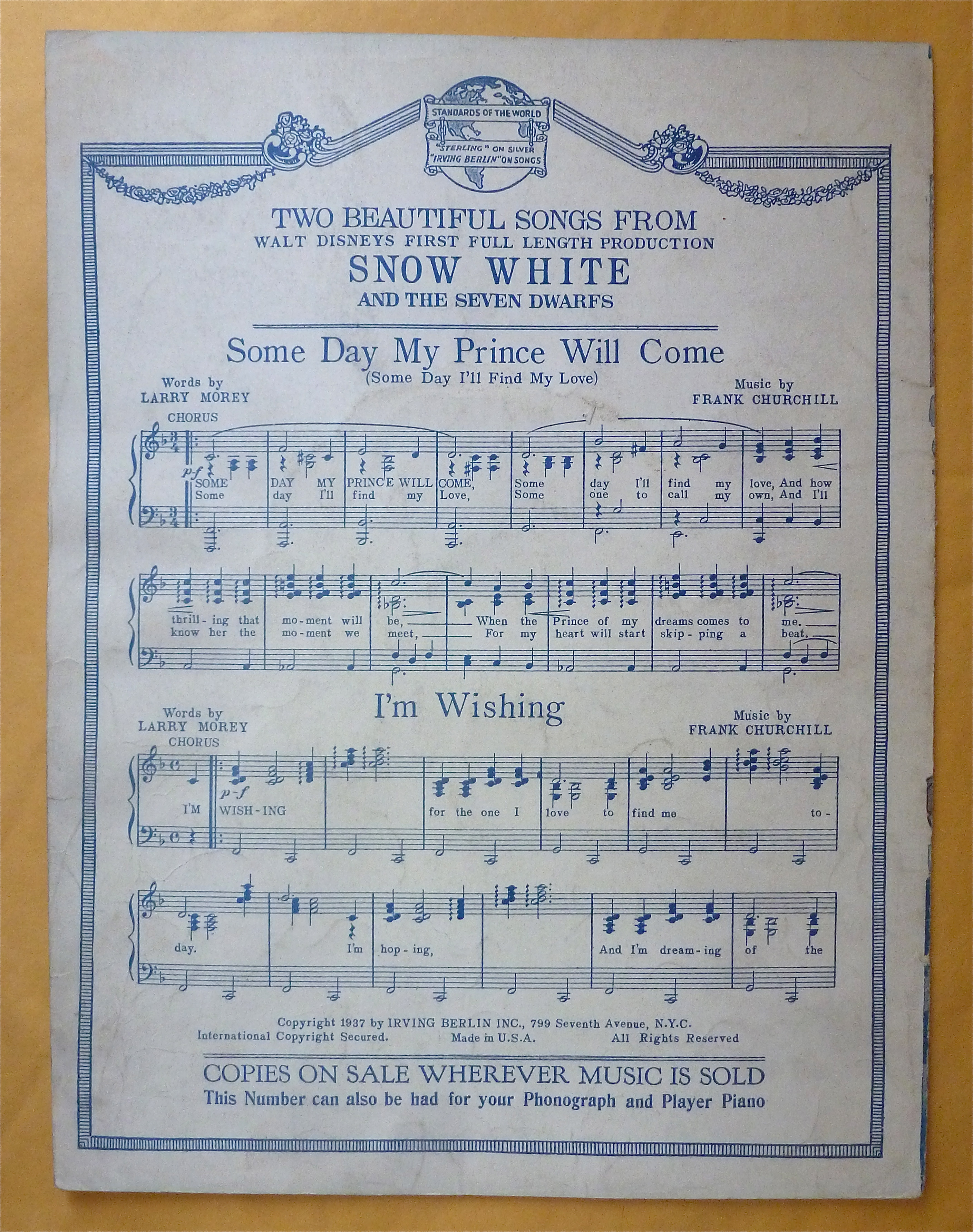 Sheet Music 1937 Heigh-Ho (The Dwarfs' Marching Song)