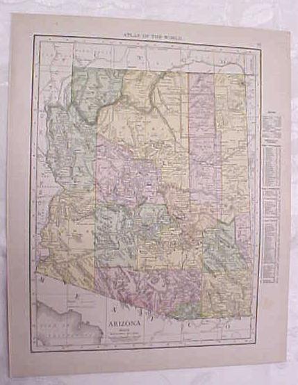 Antique Map Nevada Arizona 1917 Rand McNally
