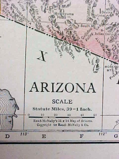 Antique Map Nevada Arizona 1917 Rand McNally