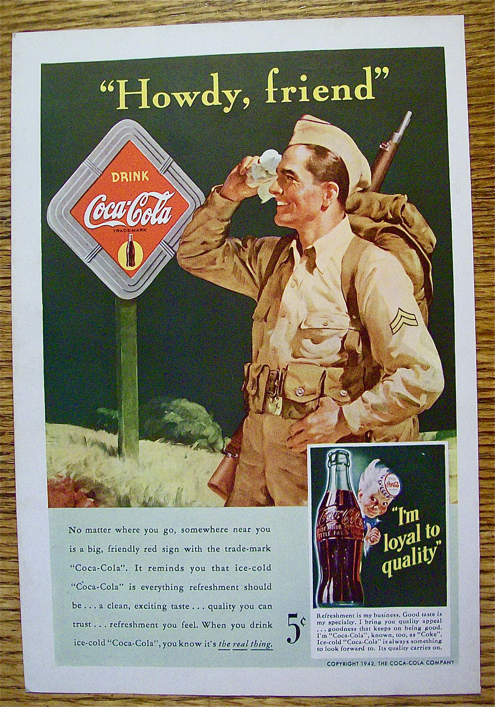 1942 Coca Cola (Coke) with Soldier Wiping His Forehead
