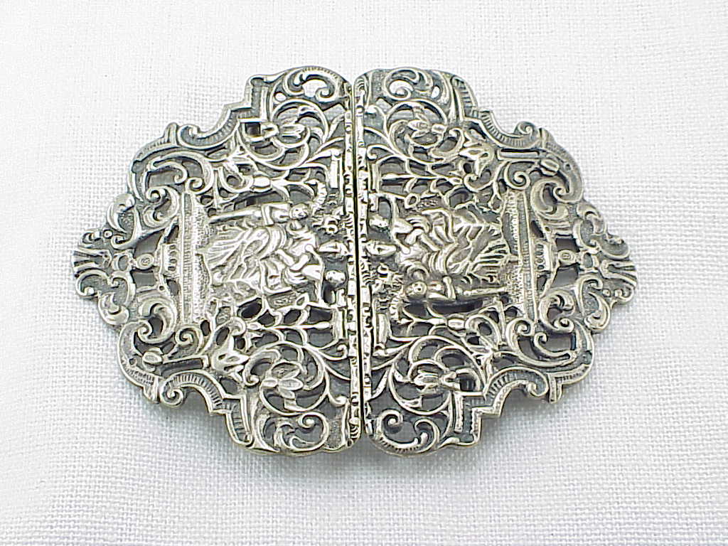 English Victorian Art Nouveau Silver Plate Nurses Cape Belt Buckle
