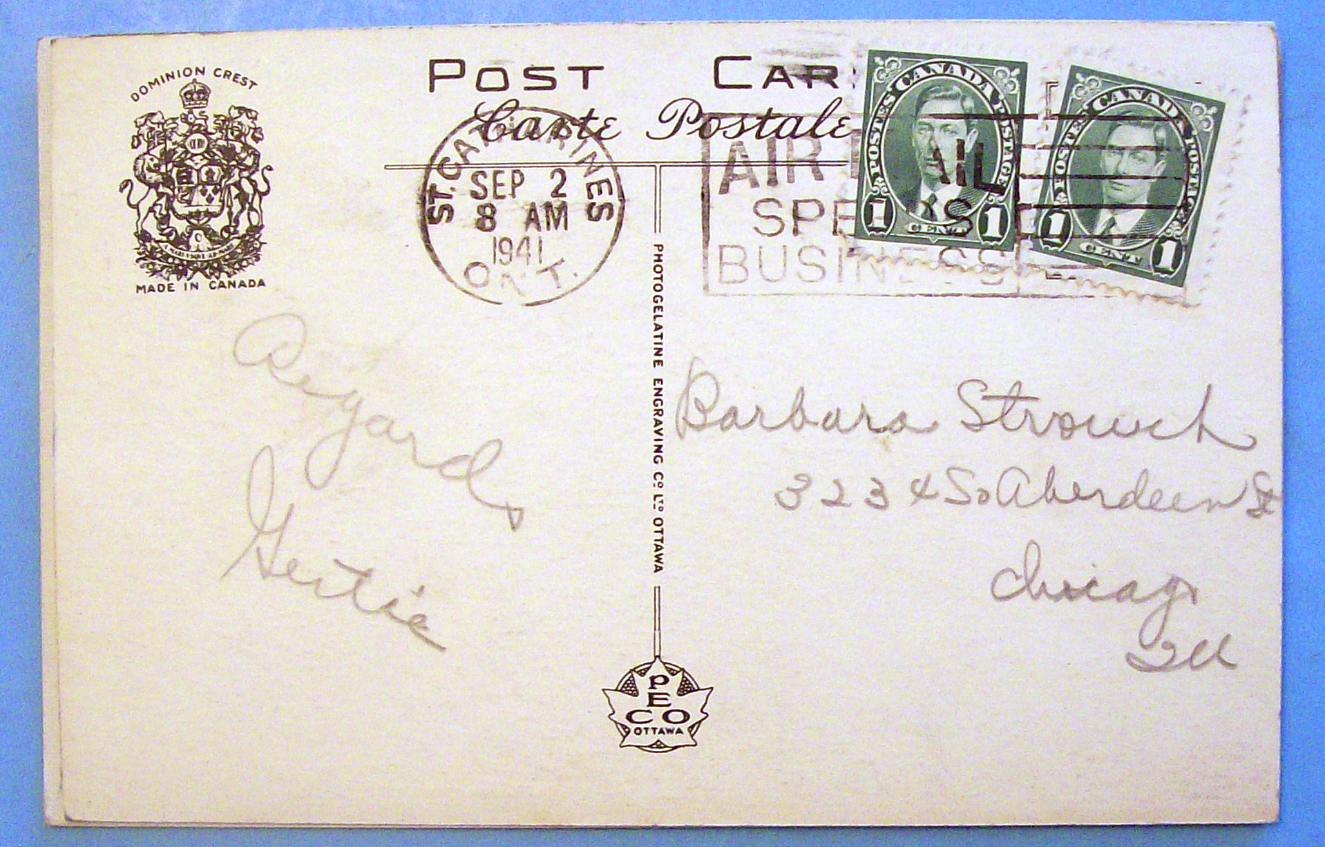 Leonard Hotel, St. Catherines, Ontario Postcard